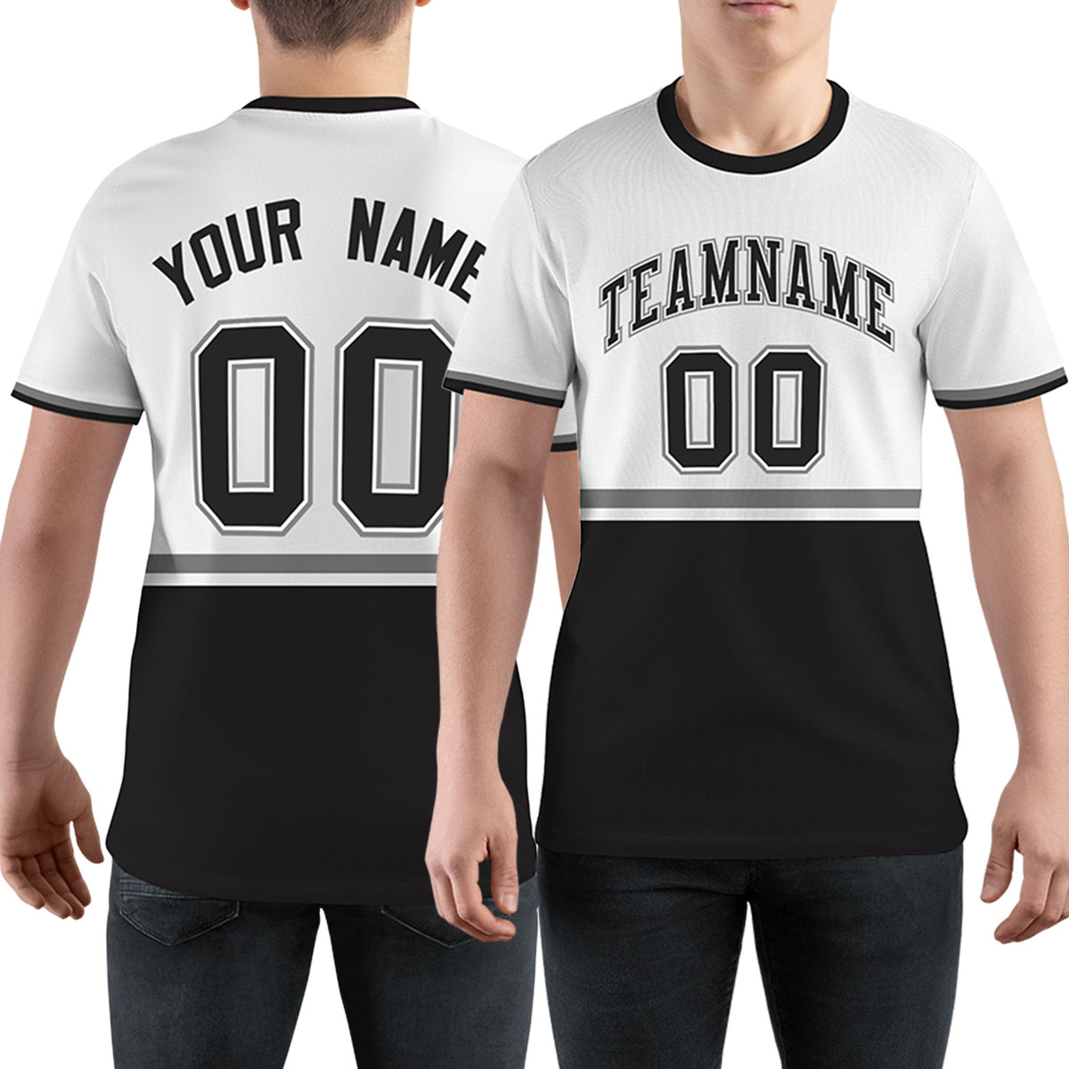 Custom White Black-Gray Color Block Design Performance T-Shirt