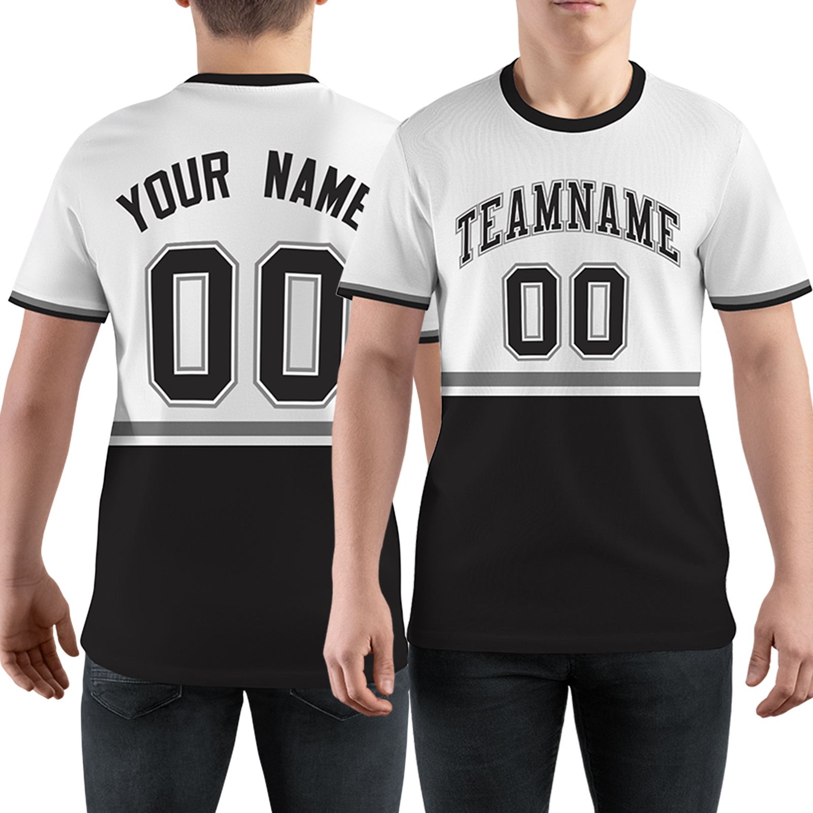 Custom White Black-Gray Color Block Design Performance T-Shirt