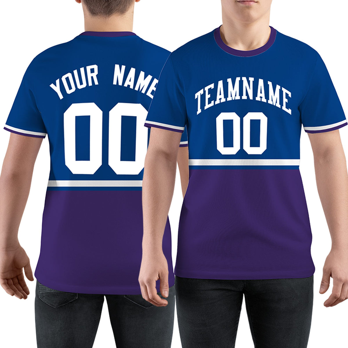 Custom Royal Blue Purple-White Color Block Design Performance T-Shirt