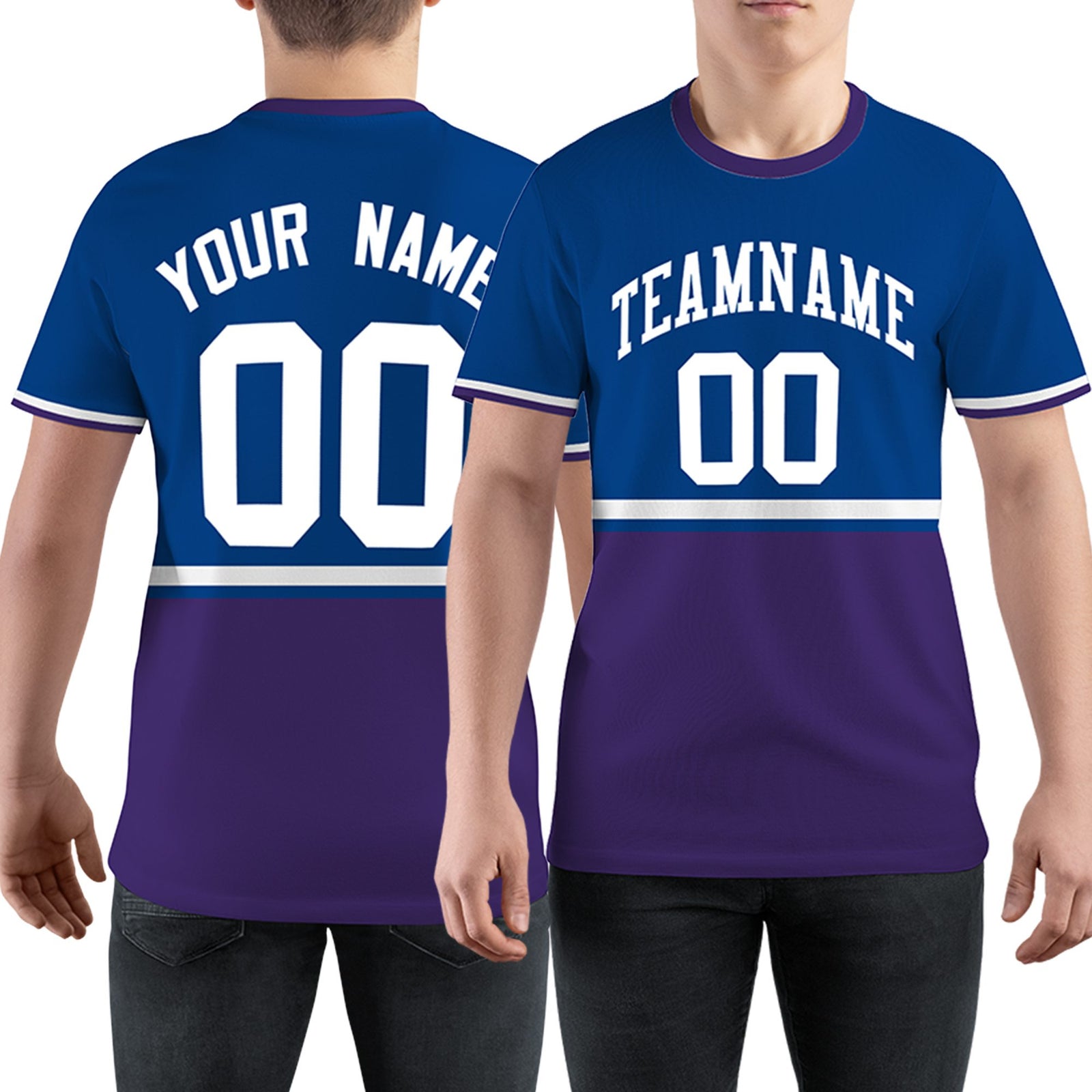 Custom Royal Blue Purple-White Color Block Design Performance T-Shirt