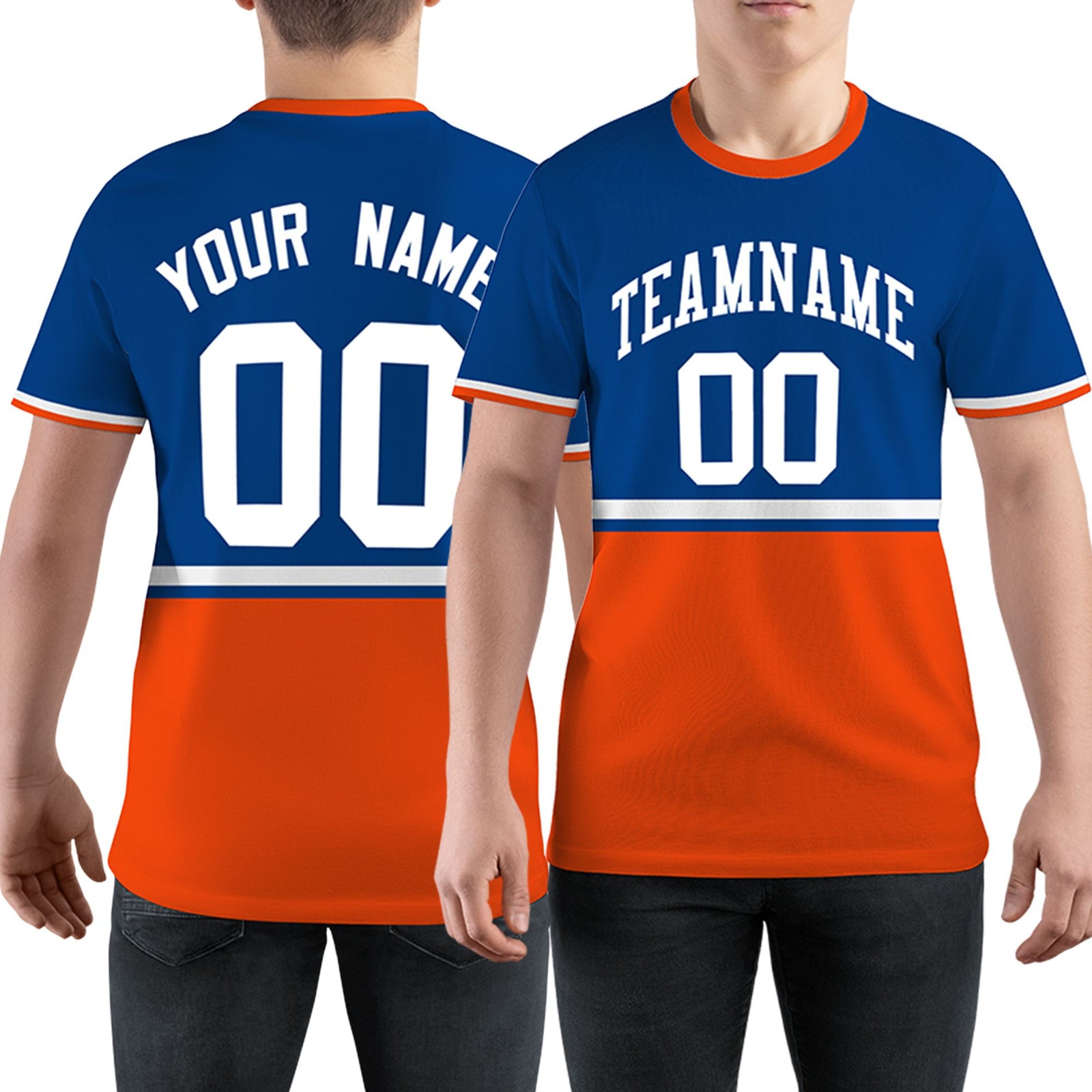 Custom Royal Blue Orange-White Color Block Design Performance T-Shirt
