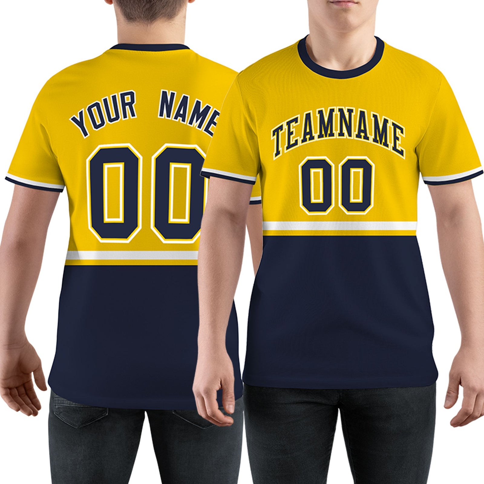 Custom Gold01 Navy-White Color Block Design Performance T-Shirt