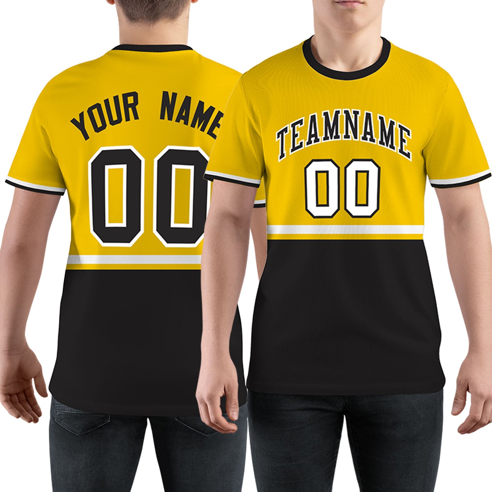 Custom Gold01 Black-White Color Block Design Performance T-Shirt