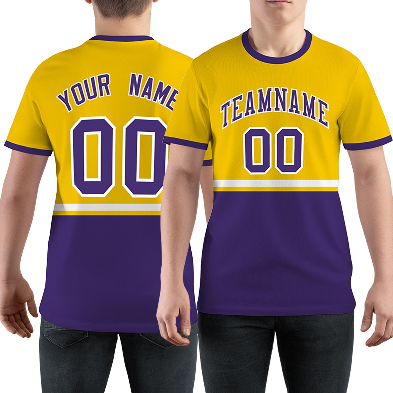 Custom Gold01 Purple-White Color Block Design Performance T-Shirt