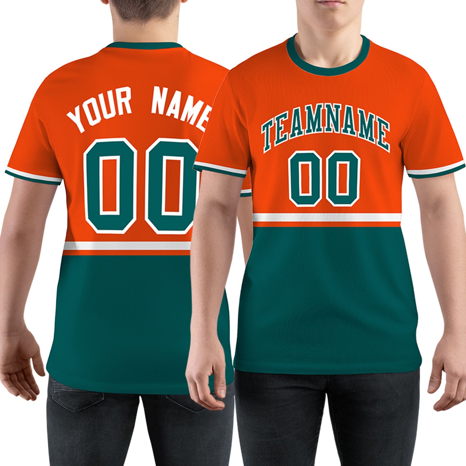 Custom Orange Green-White Color Block Design Performance T-Shirt