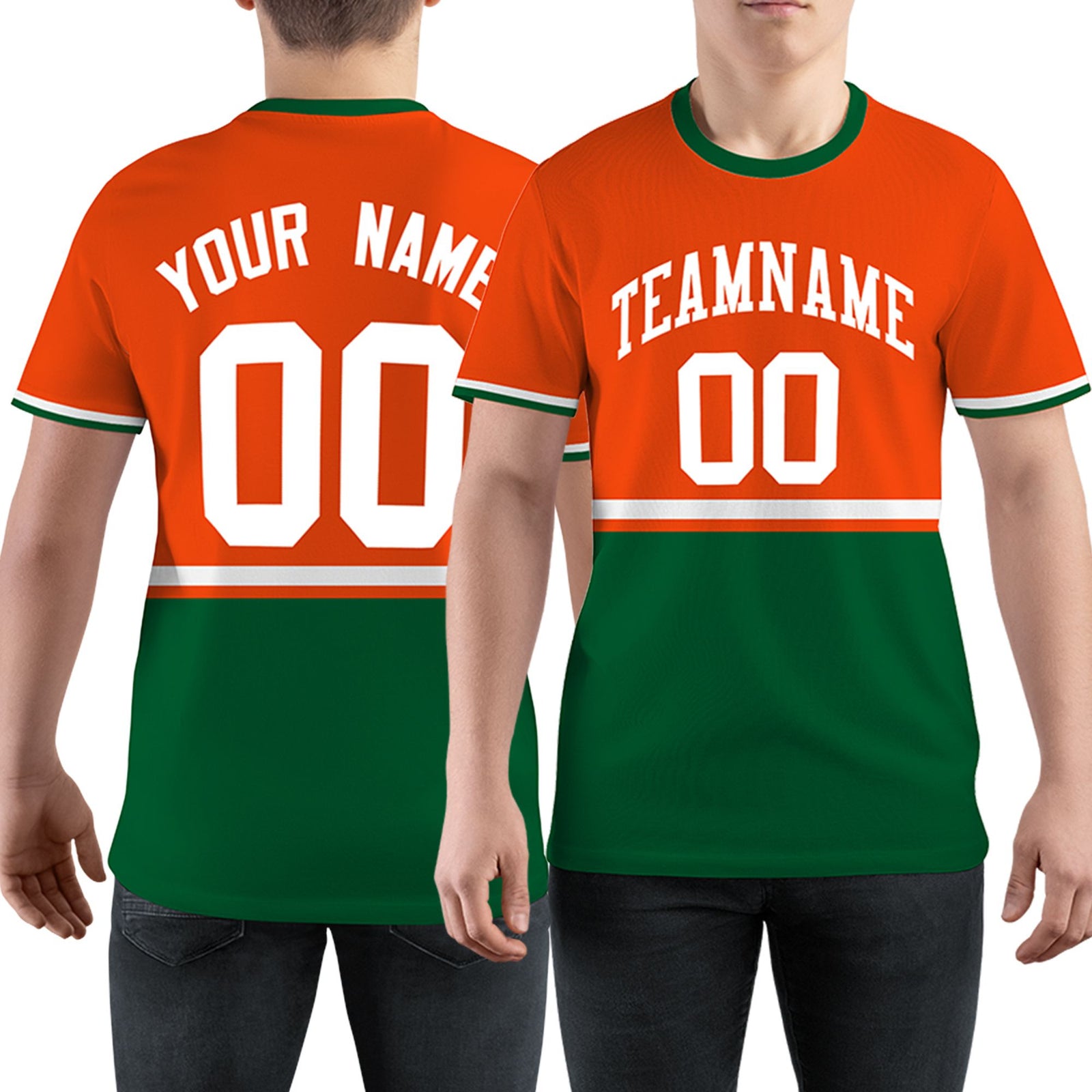 Custom Orange Kelly Green-White Color Block Design Performance T-Shirt
