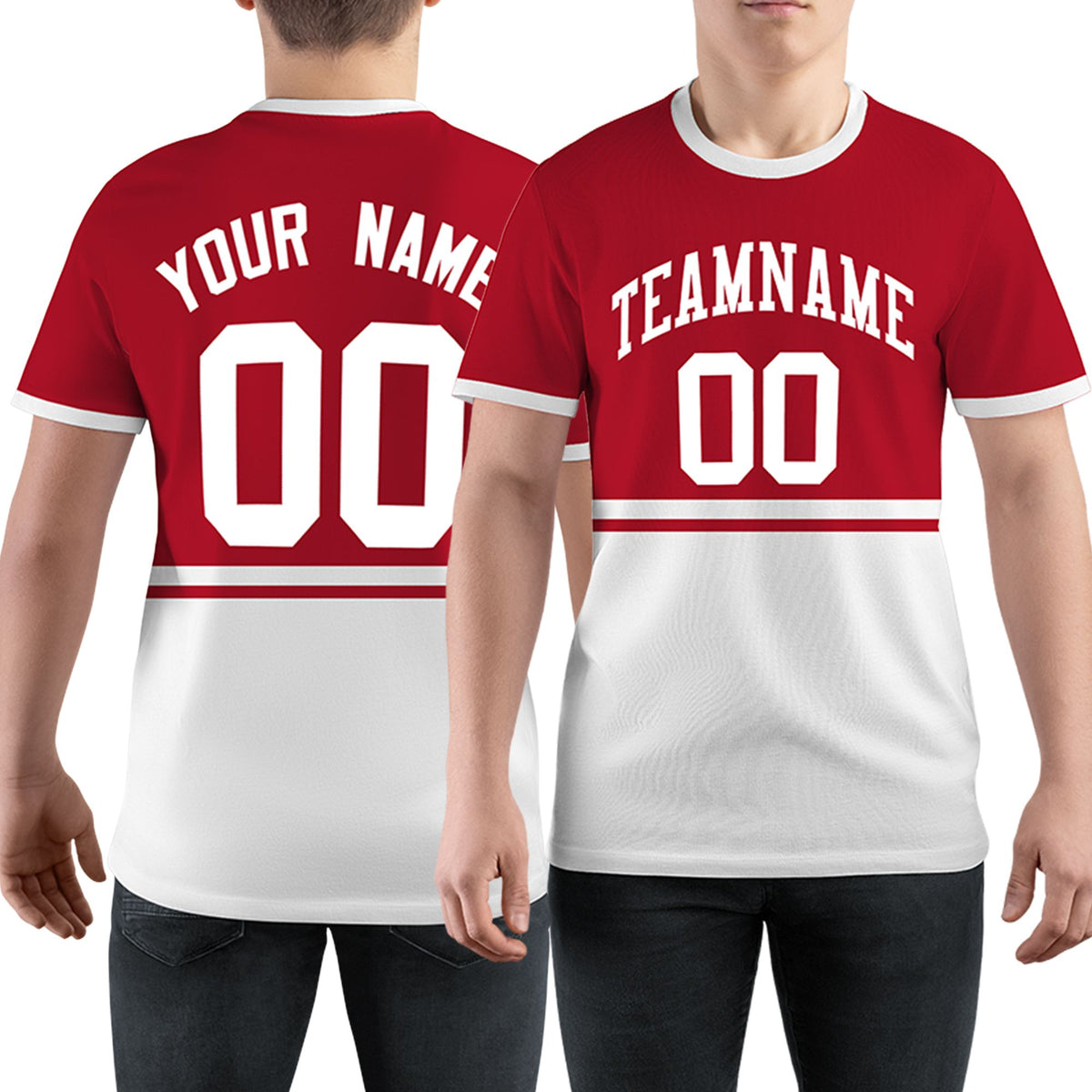 Custom Red White-White Color Block Design Performance T-Shirt