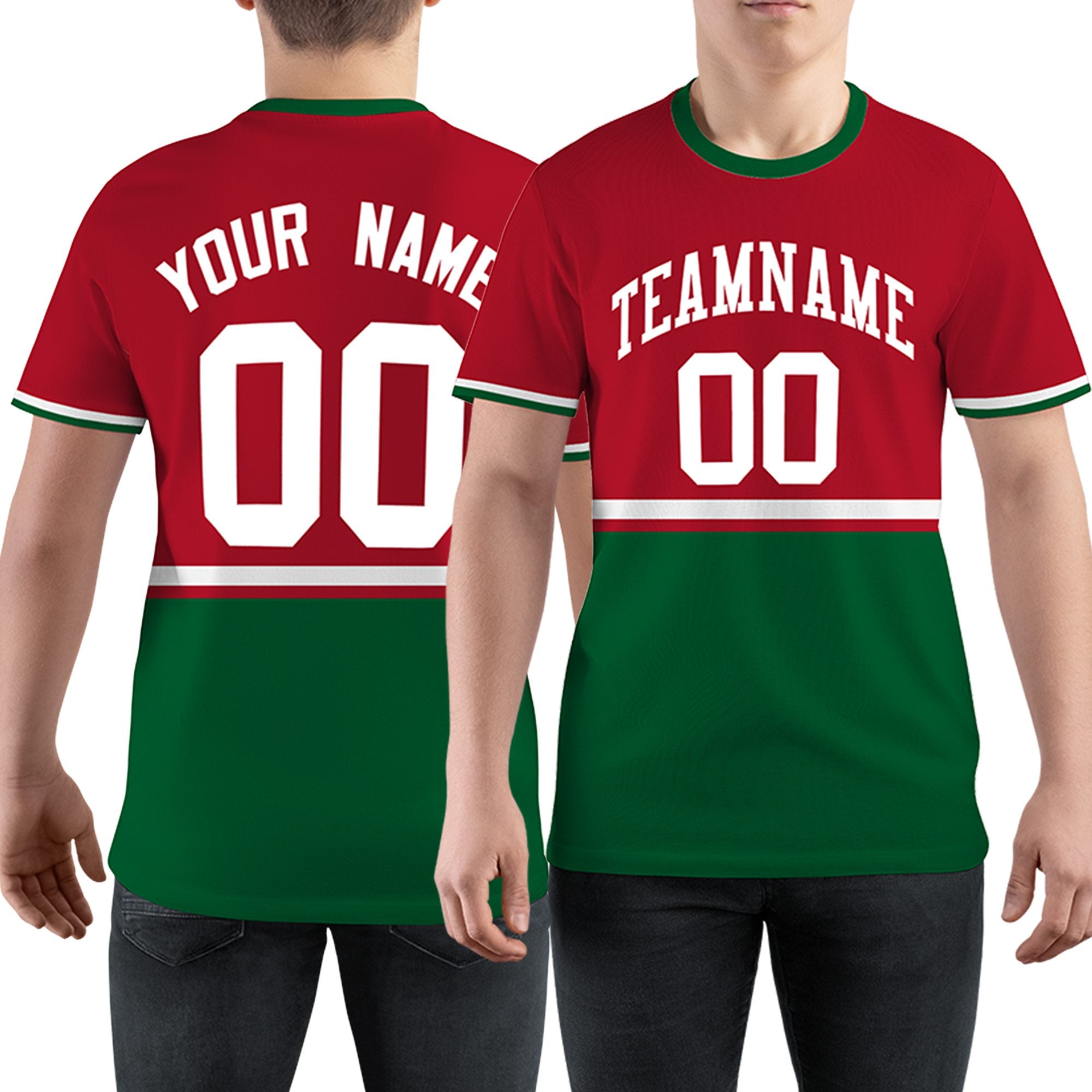 Custom Red Kelly Green-White Color Block Design Performance T-Shirt