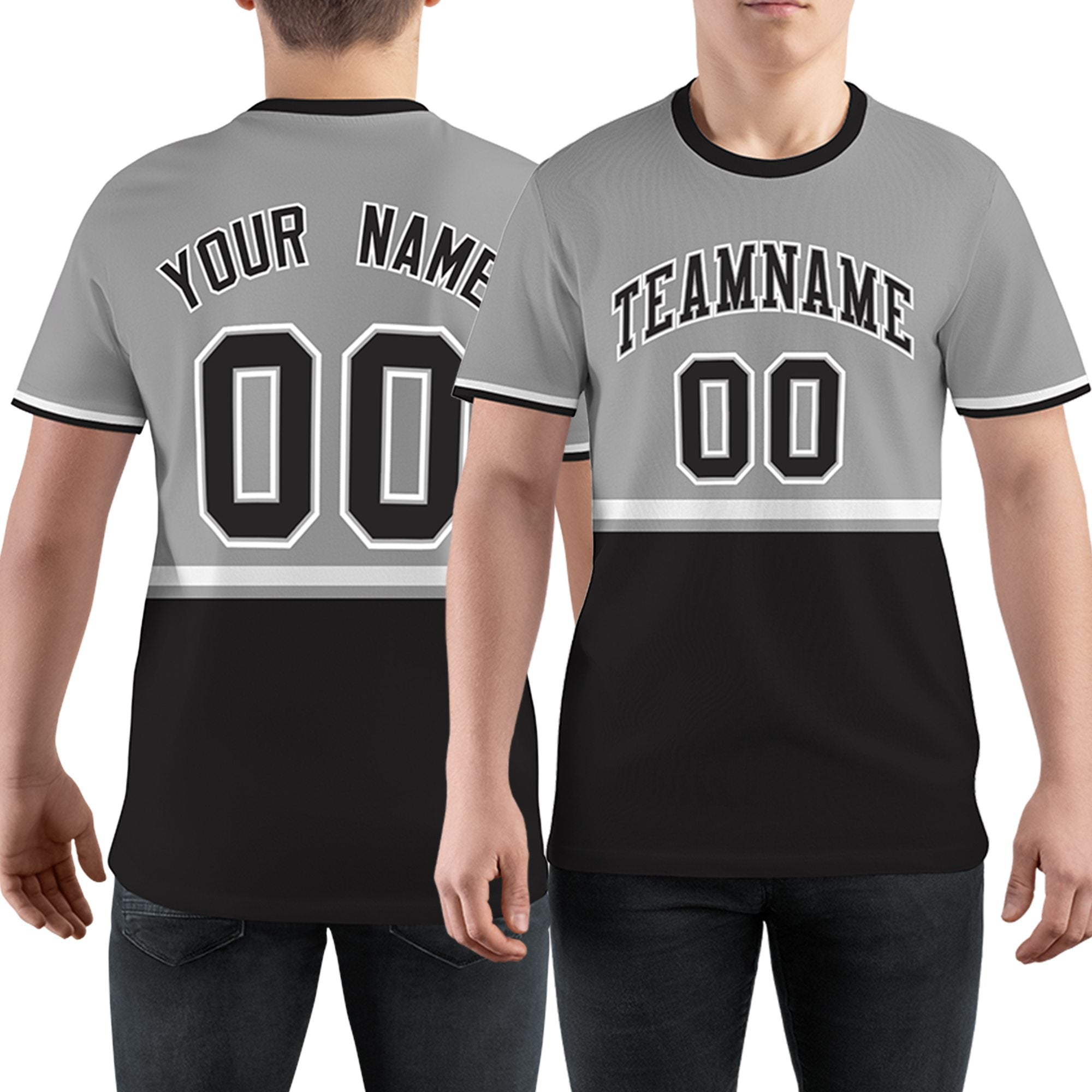 Custom Gray Black-White Color Block Design Performance T-Shirt