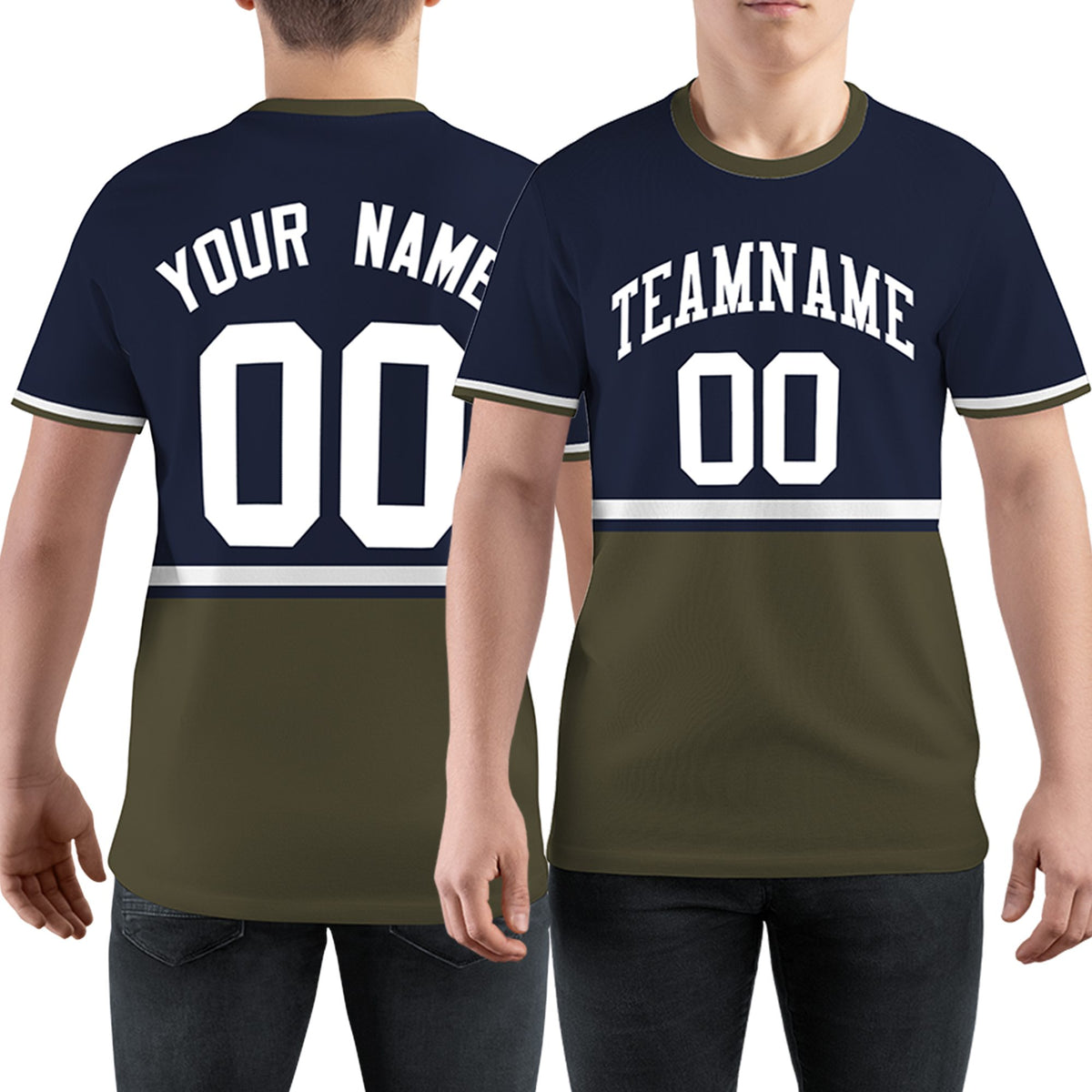 Custom Navy Olive-White Color Block Design Performance T-Shirt