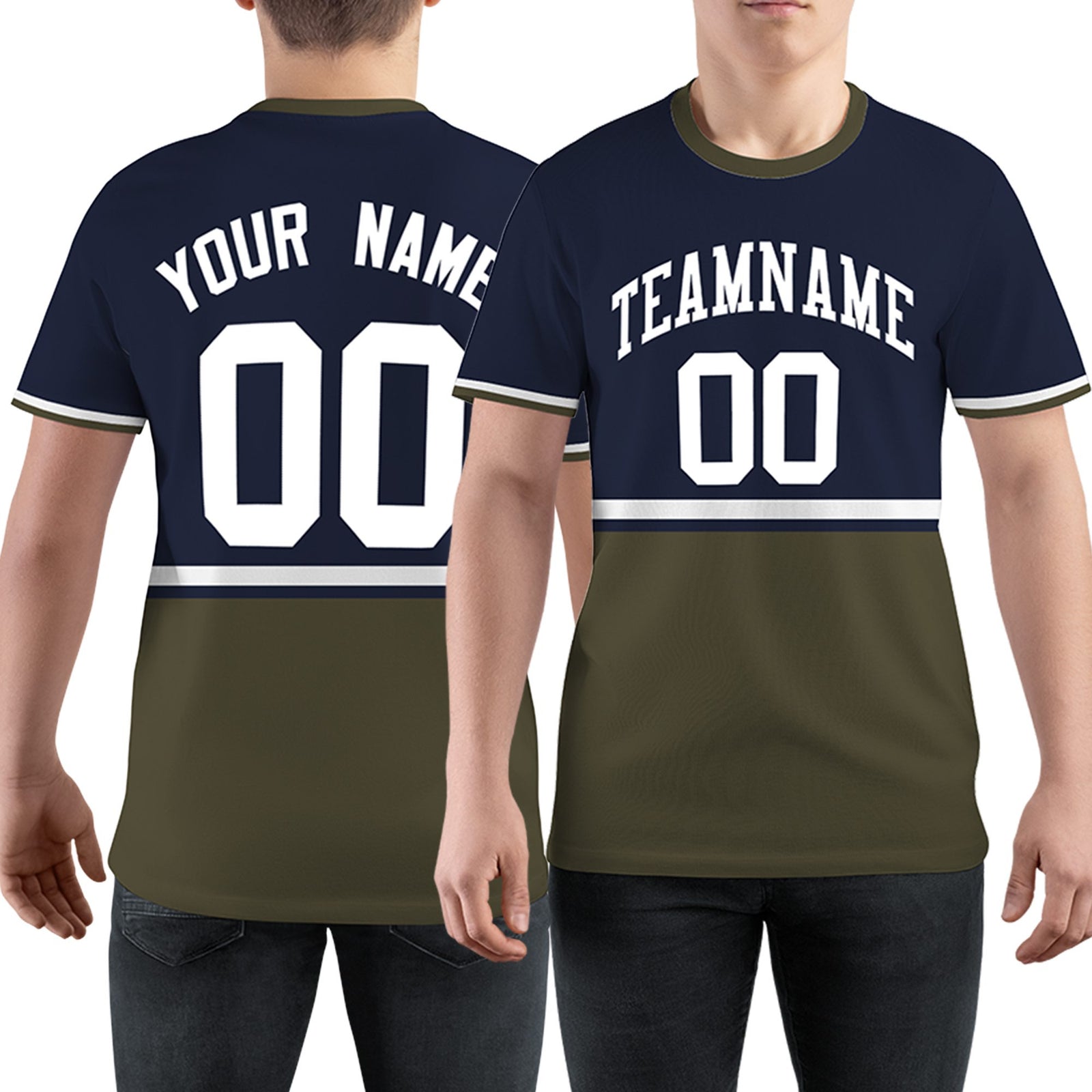 Custom Navy Olive-White Color Block Design Performance T-Shirt