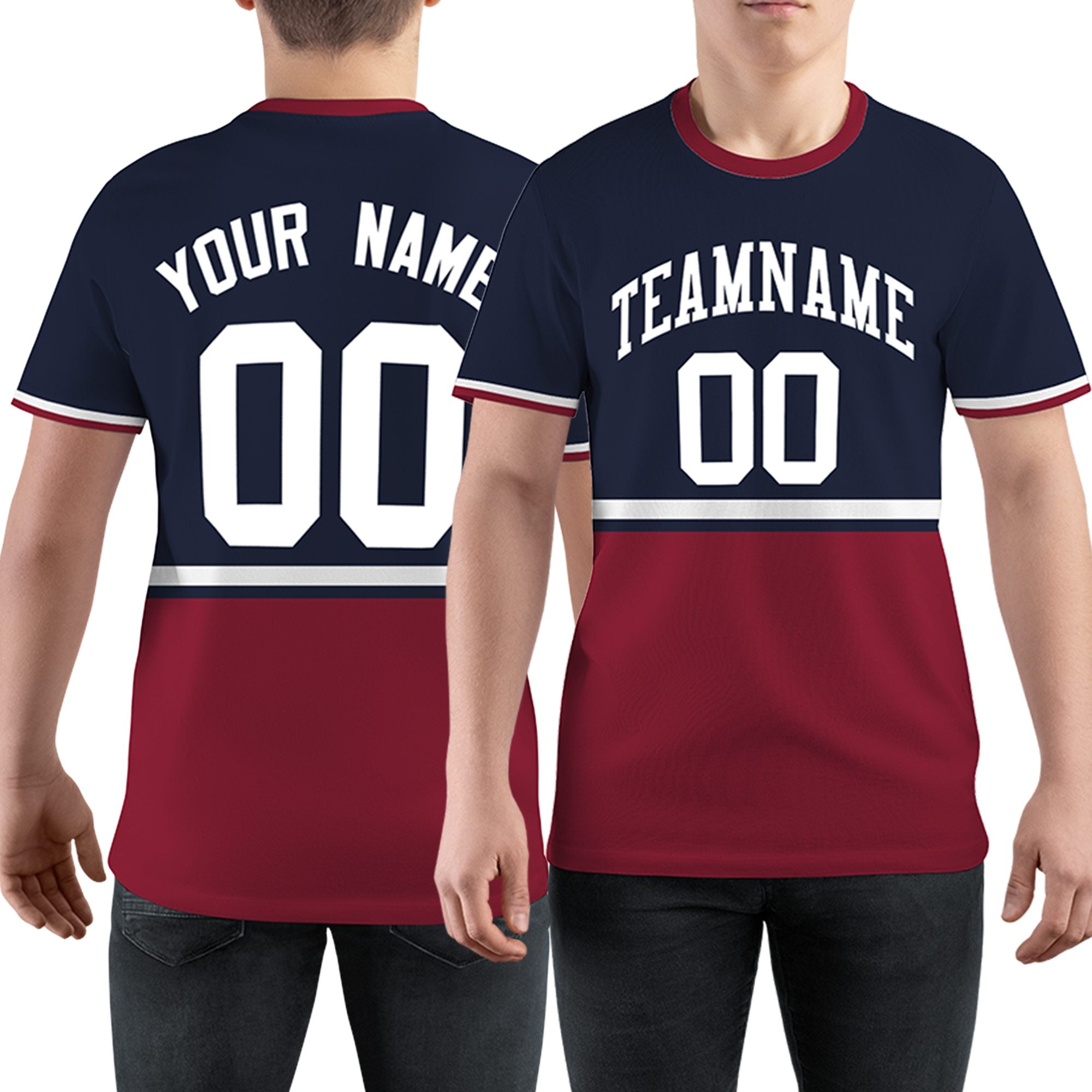 Custom Navy Crimson-White Color Block Design Performance T-Shirt