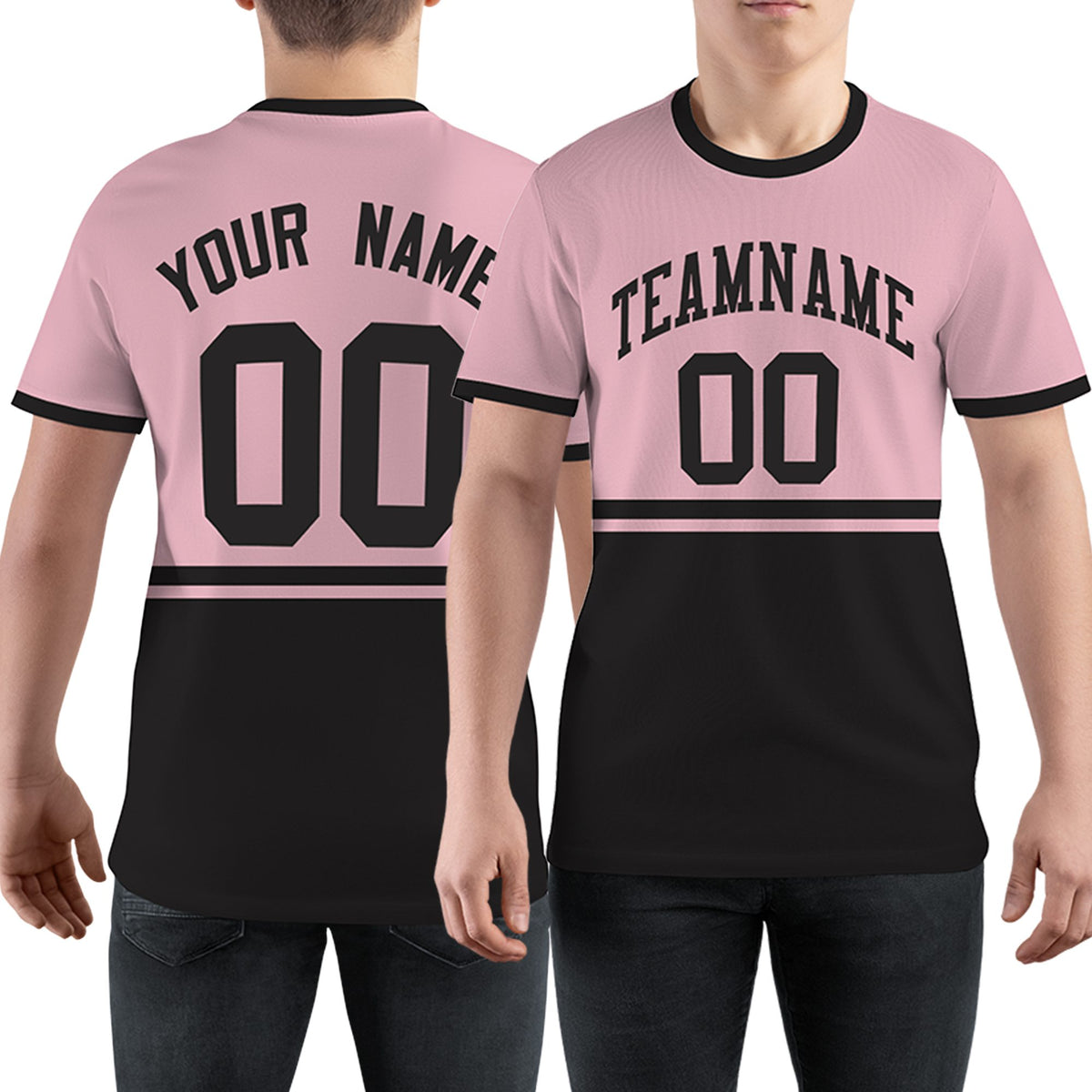 Custom Light Pink Black Color Block Design Performance T-Shirt