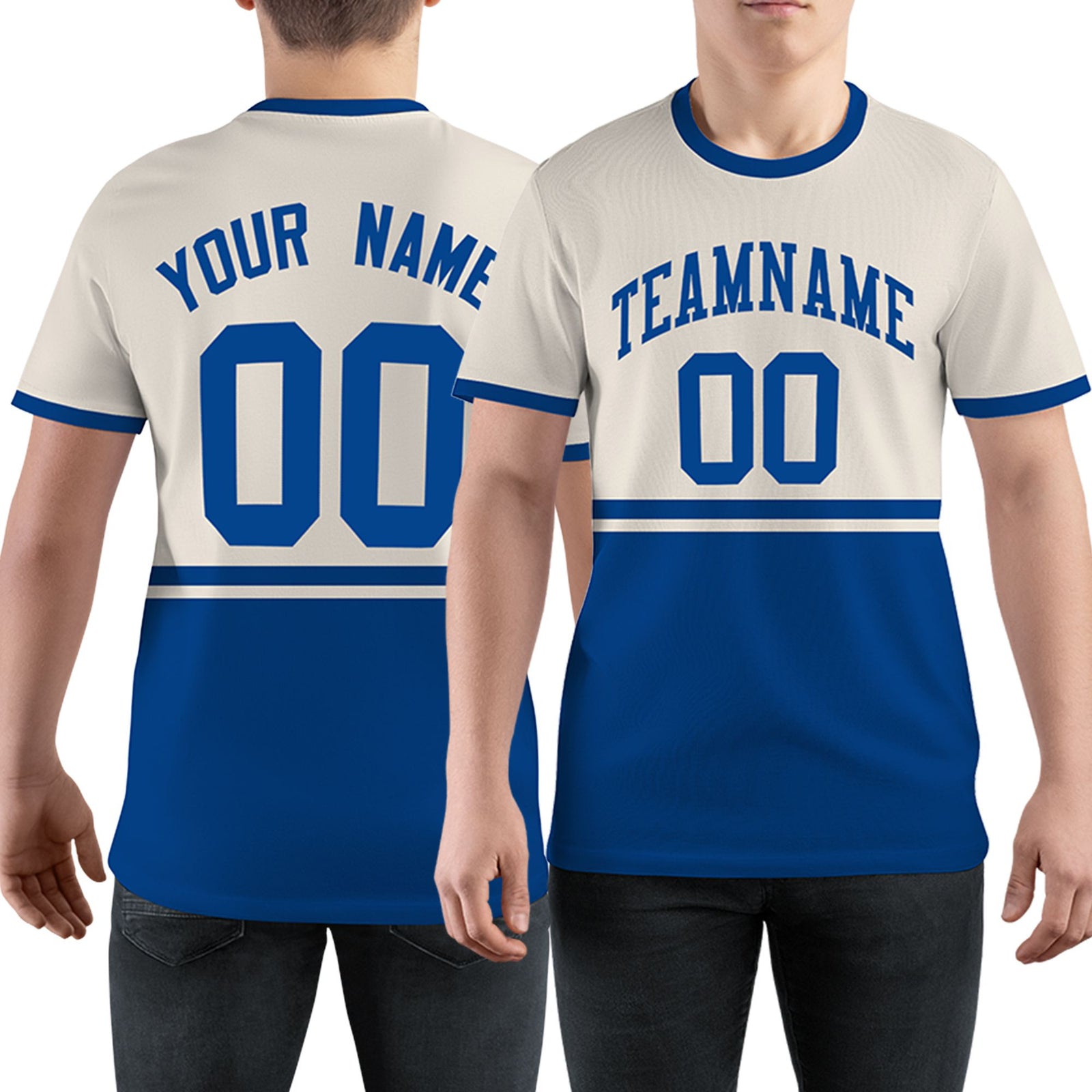Custom Royal Blue Cream Color Block Design Performance T-Shirt