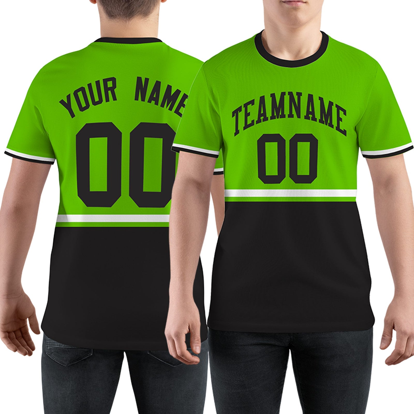 Custom Neon Green Black-White Color Block Design Performance T-Shirt