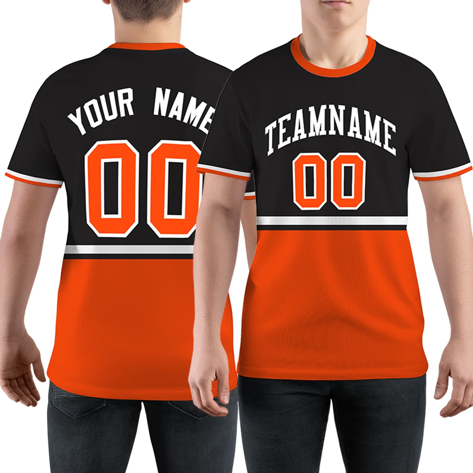 Custom Black Orange-White Color Block Design Performance T-Shirt
