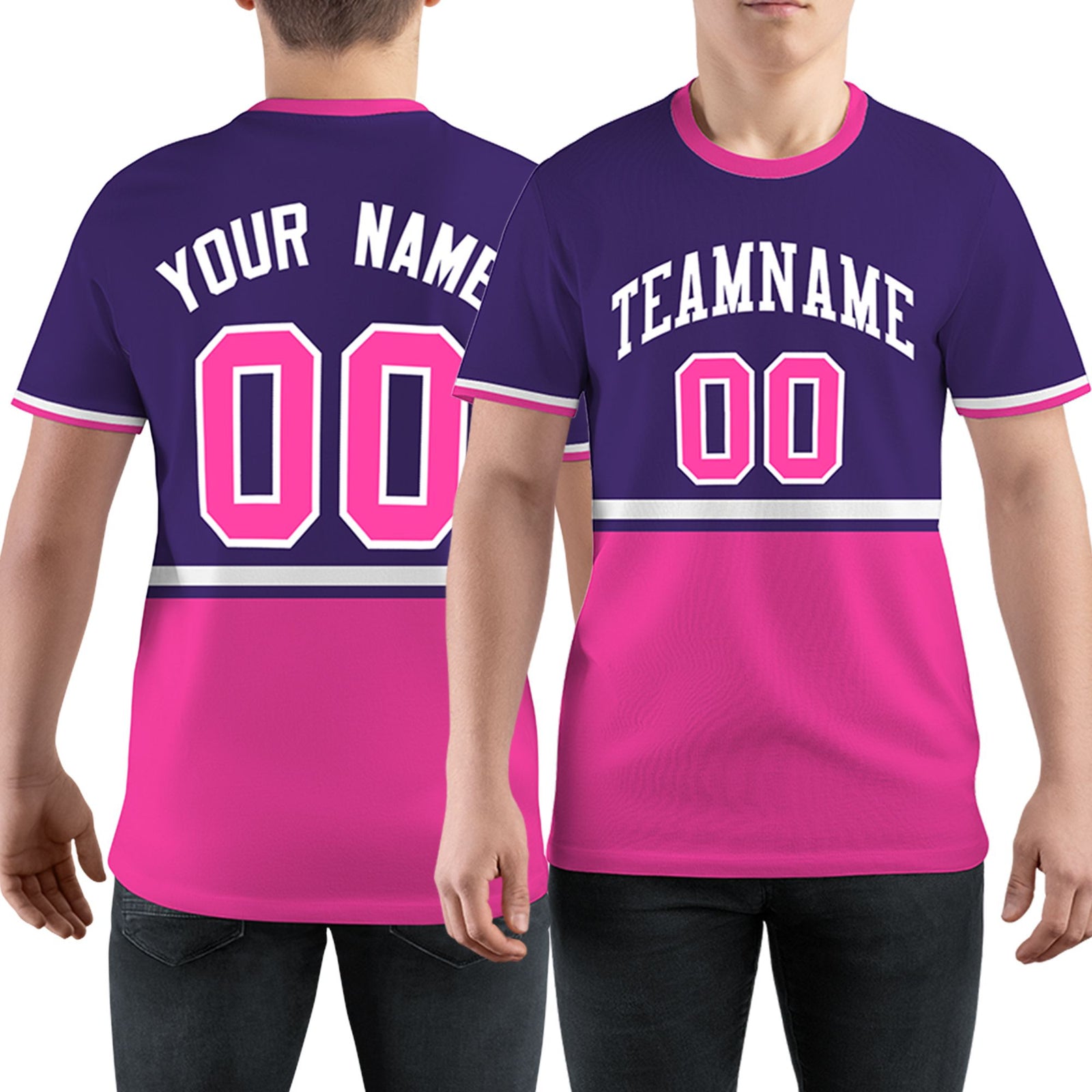 Custom Purple Pink-White Color Block Design Performance T-Shirt