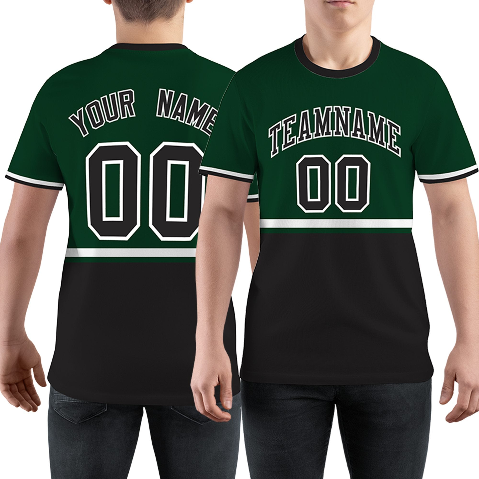 Custom Green Black-White Color Block Design Performance T-Shirt