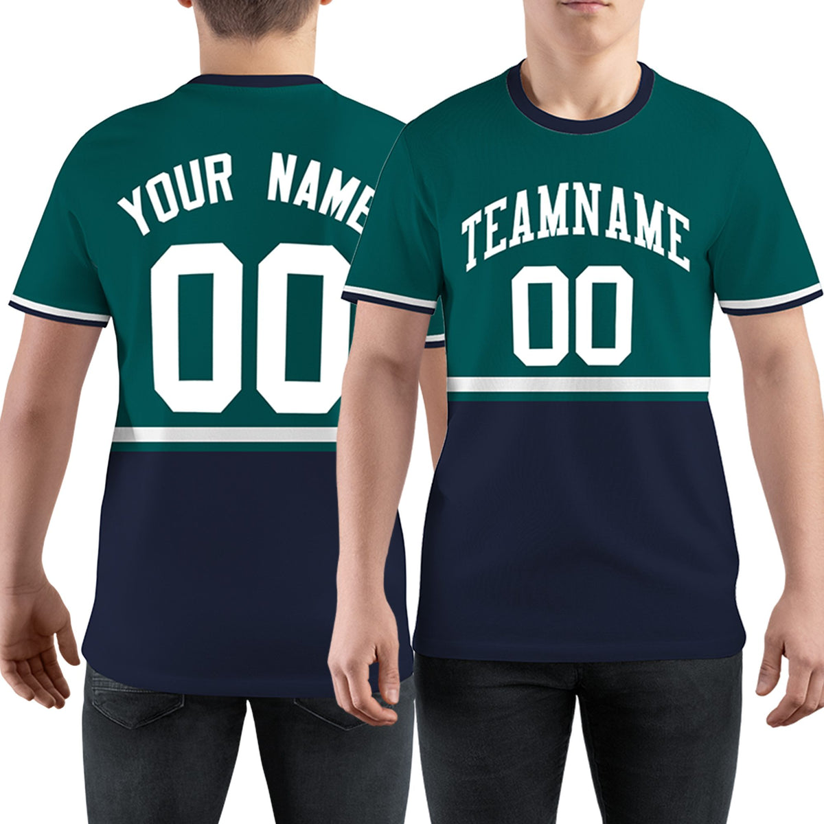 Custom Green Navy-White Color Block Design Performance T-Shirt