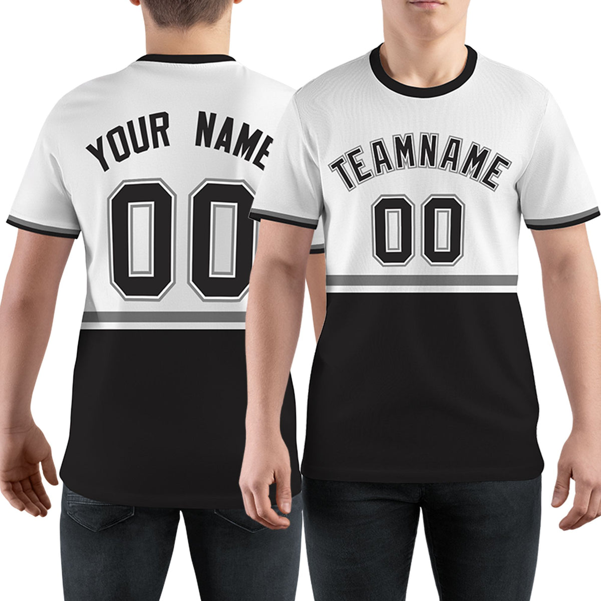 Custom White Black-Gray Color Block Design Performance T-Shirt