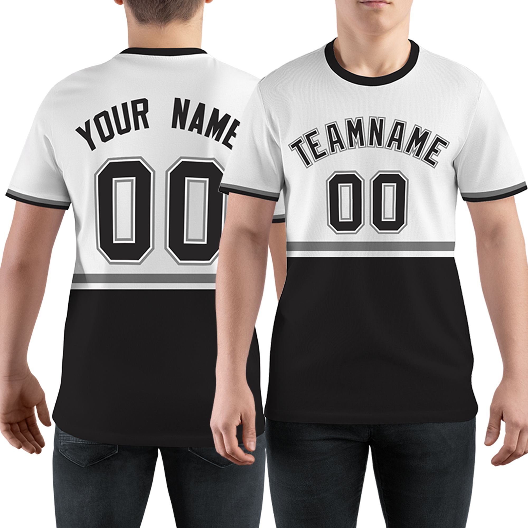 Custom White Black-Gray Color Block Design Performance T-Shirt