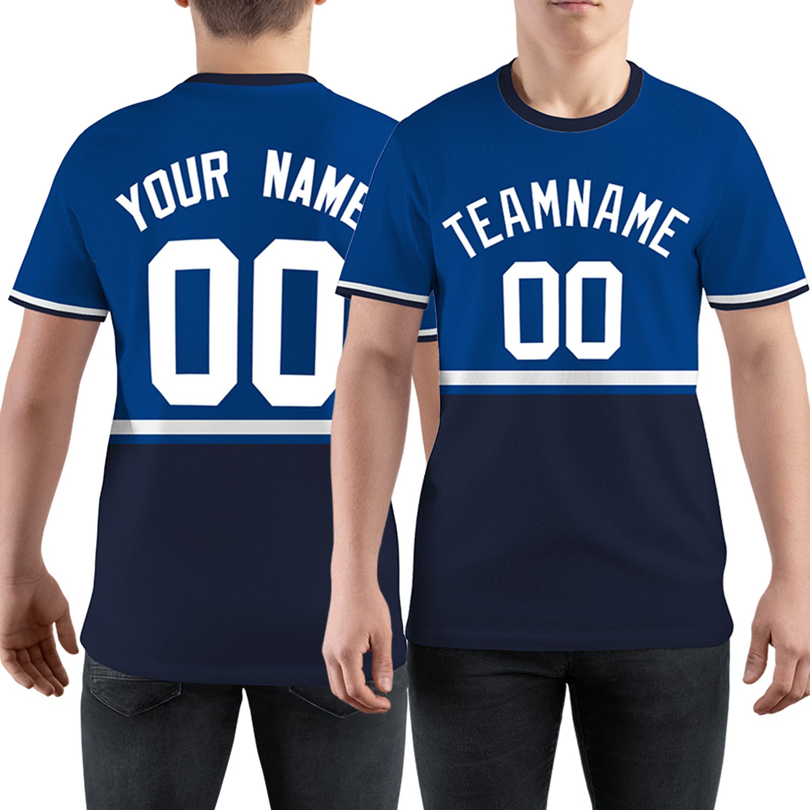 Custom Royal Blue Navy-White Color Block Design Performance T-Shirt