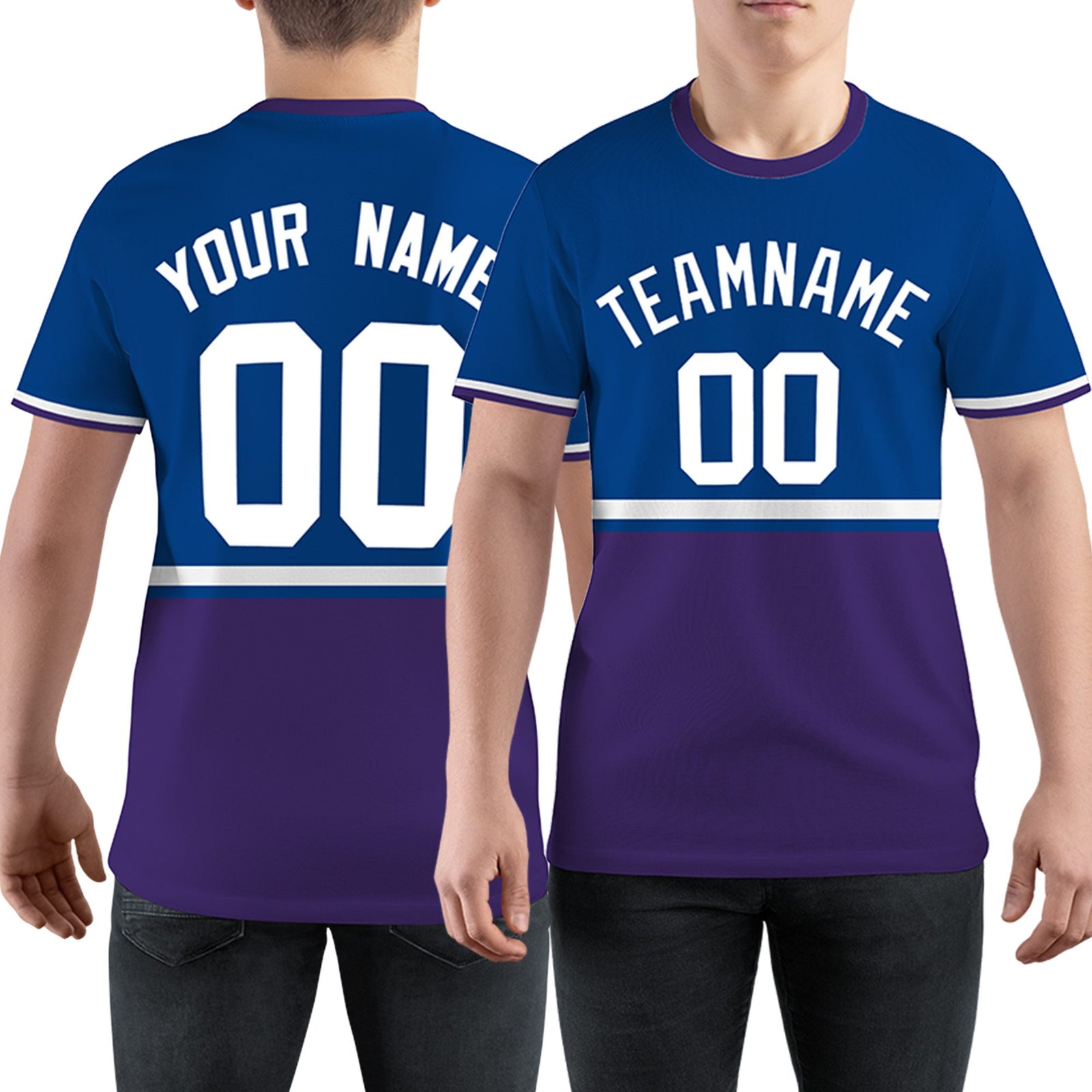 Custom Royal Blue Purple-White Color Block Design Performance T-Shirt