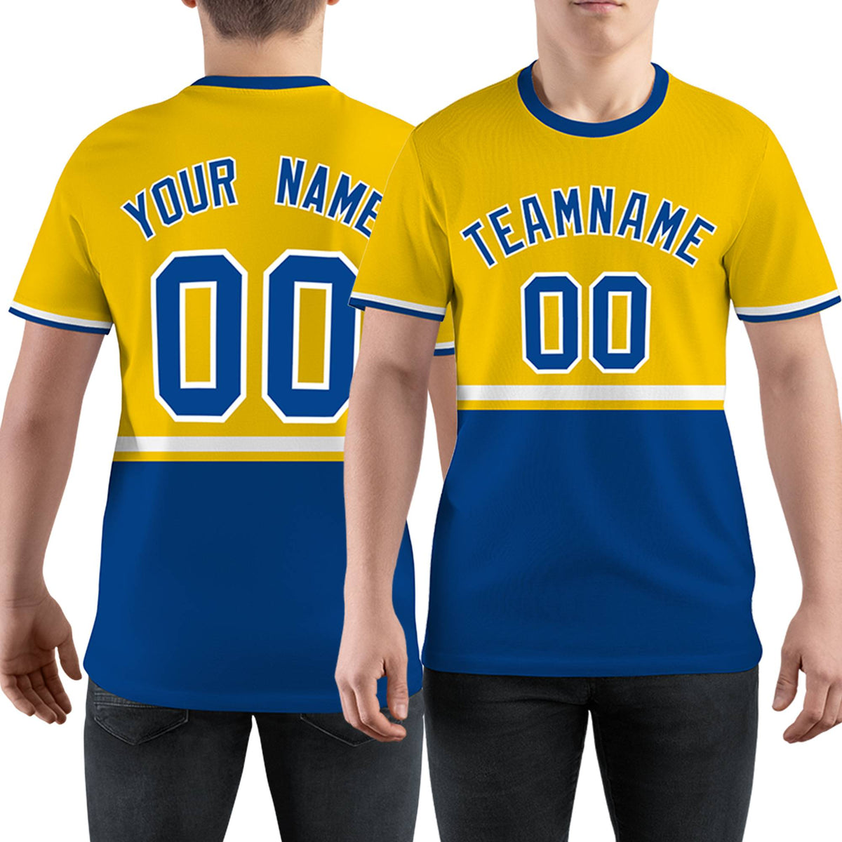 Custom Gold01 Royal Blue-White Color Block Design Performance T-Shirt