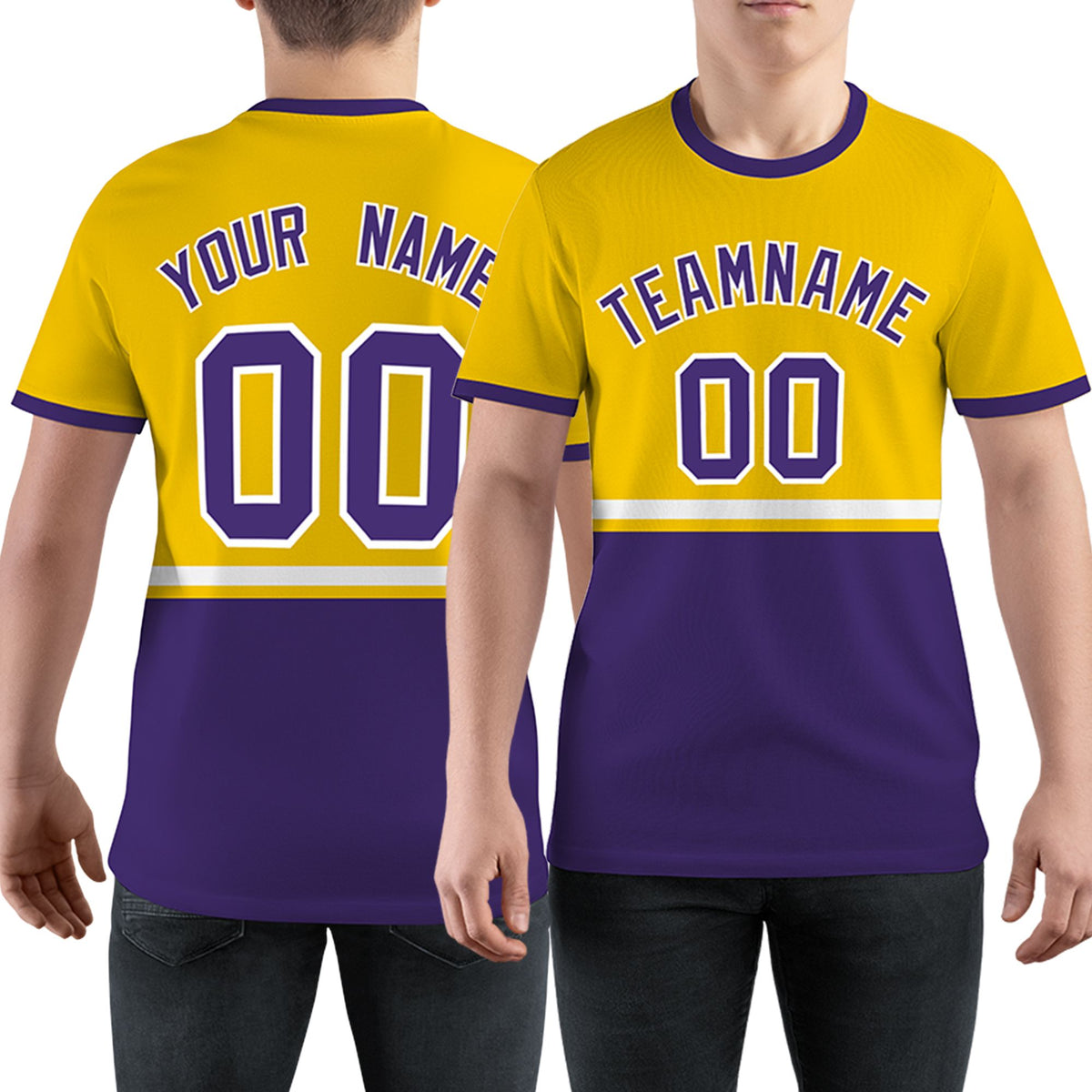 Custom Gold01 Purple-White Color Block Design Performance T-Shirt