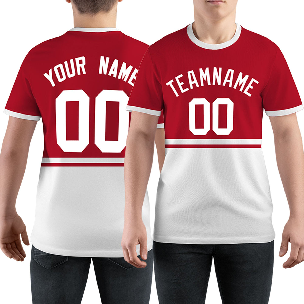 Custom Red White-White Color Block Design Performance T-Shirt