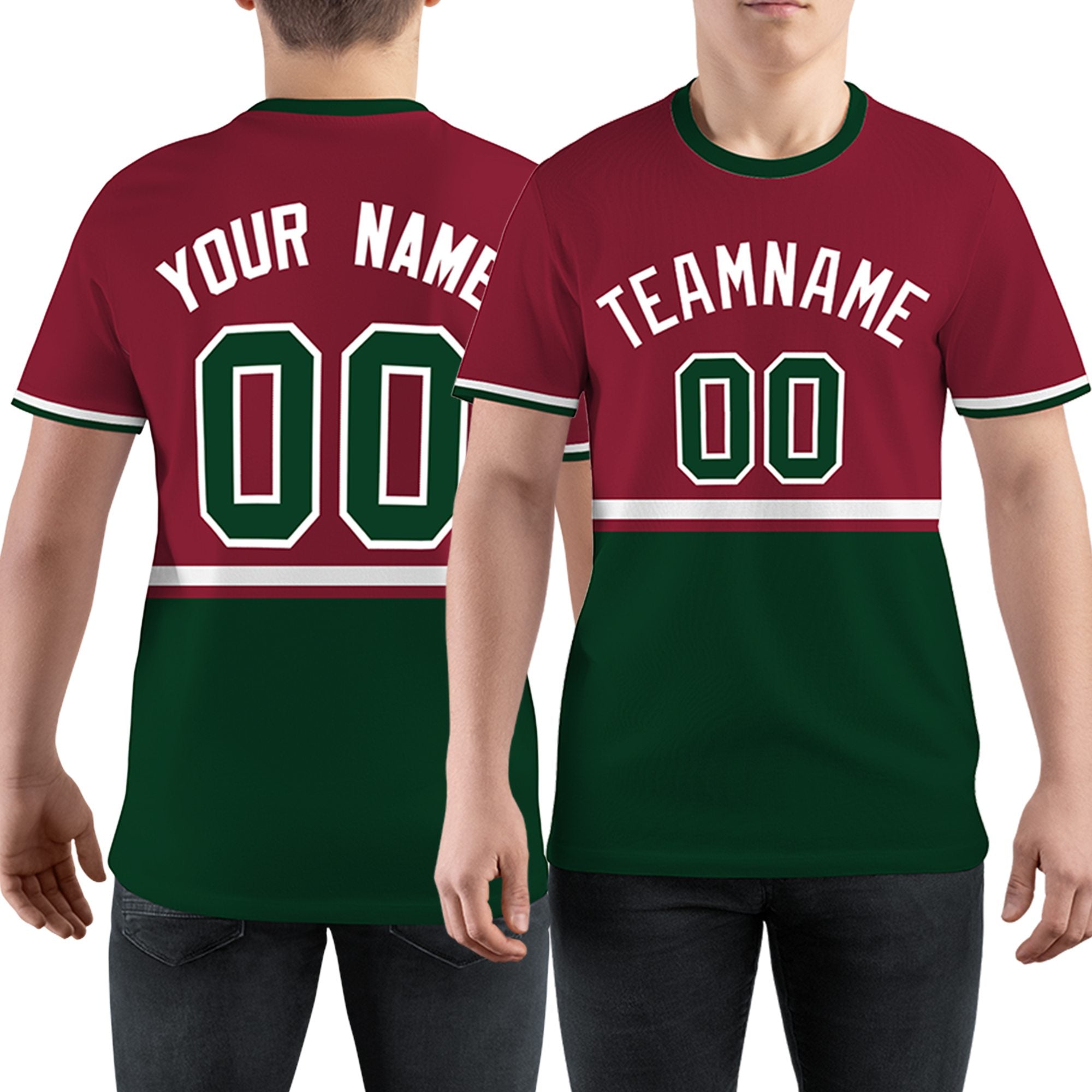 Custom Crimson Green-White Color Block Design Performance T-Shirt