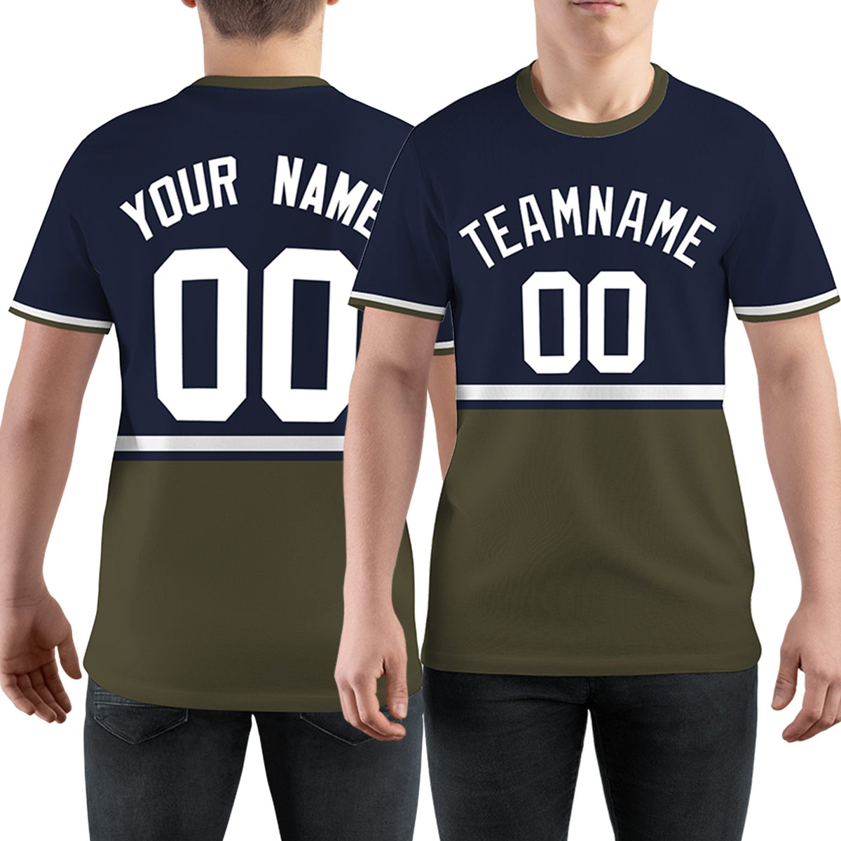 Custom Navy Olive-White Color Block Design Performance T-Shirt