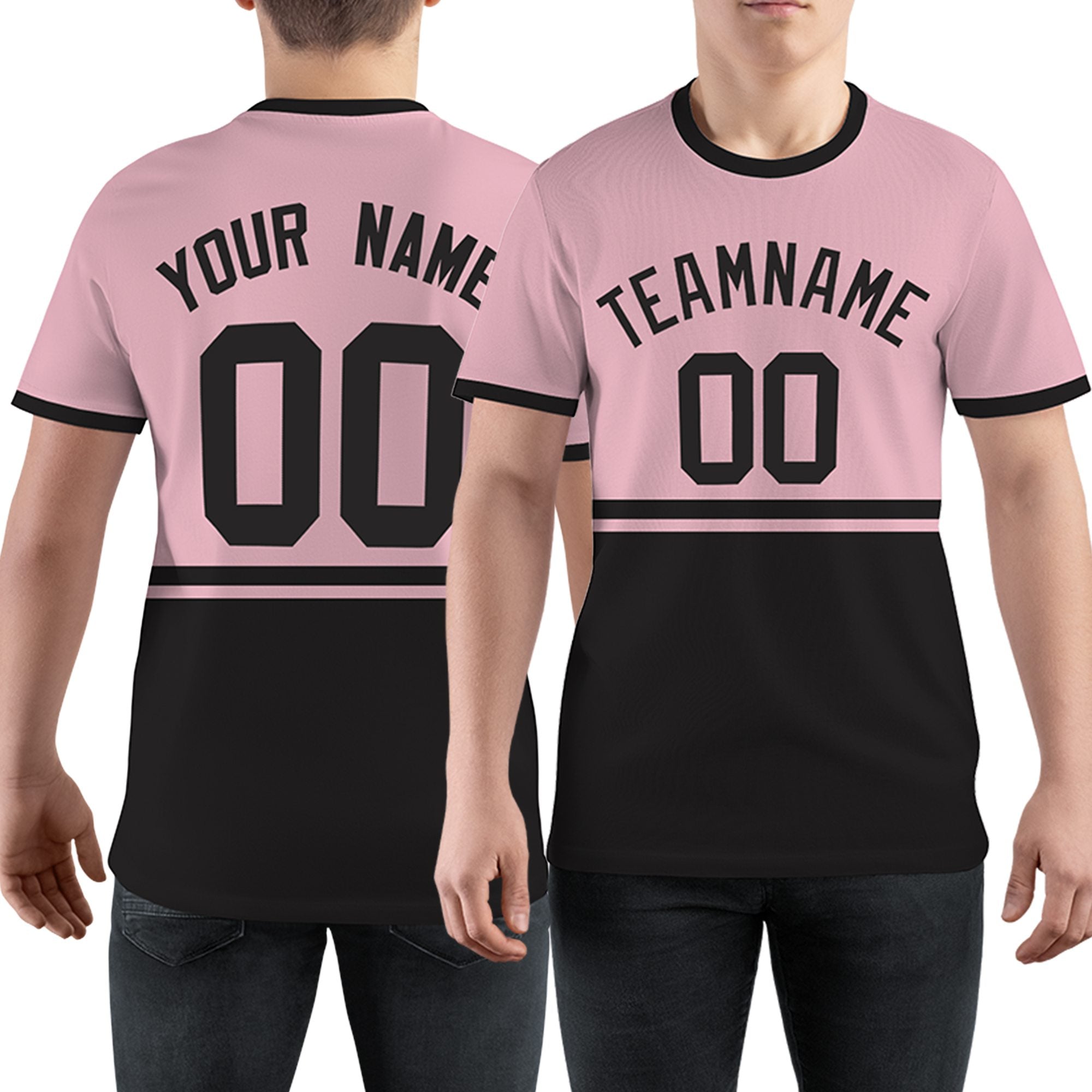 Custom Light Pink Black Color Block Design Performance T-Shirt