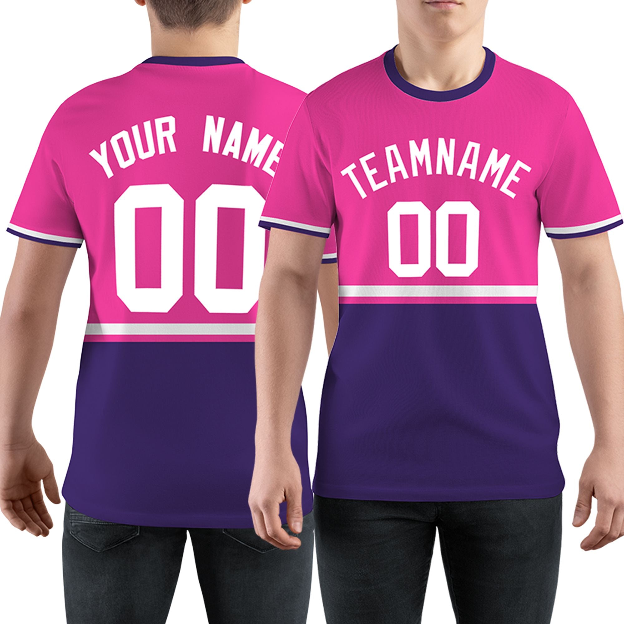 Custom Pink Purple-White Color Block Design Performance T-Shirt