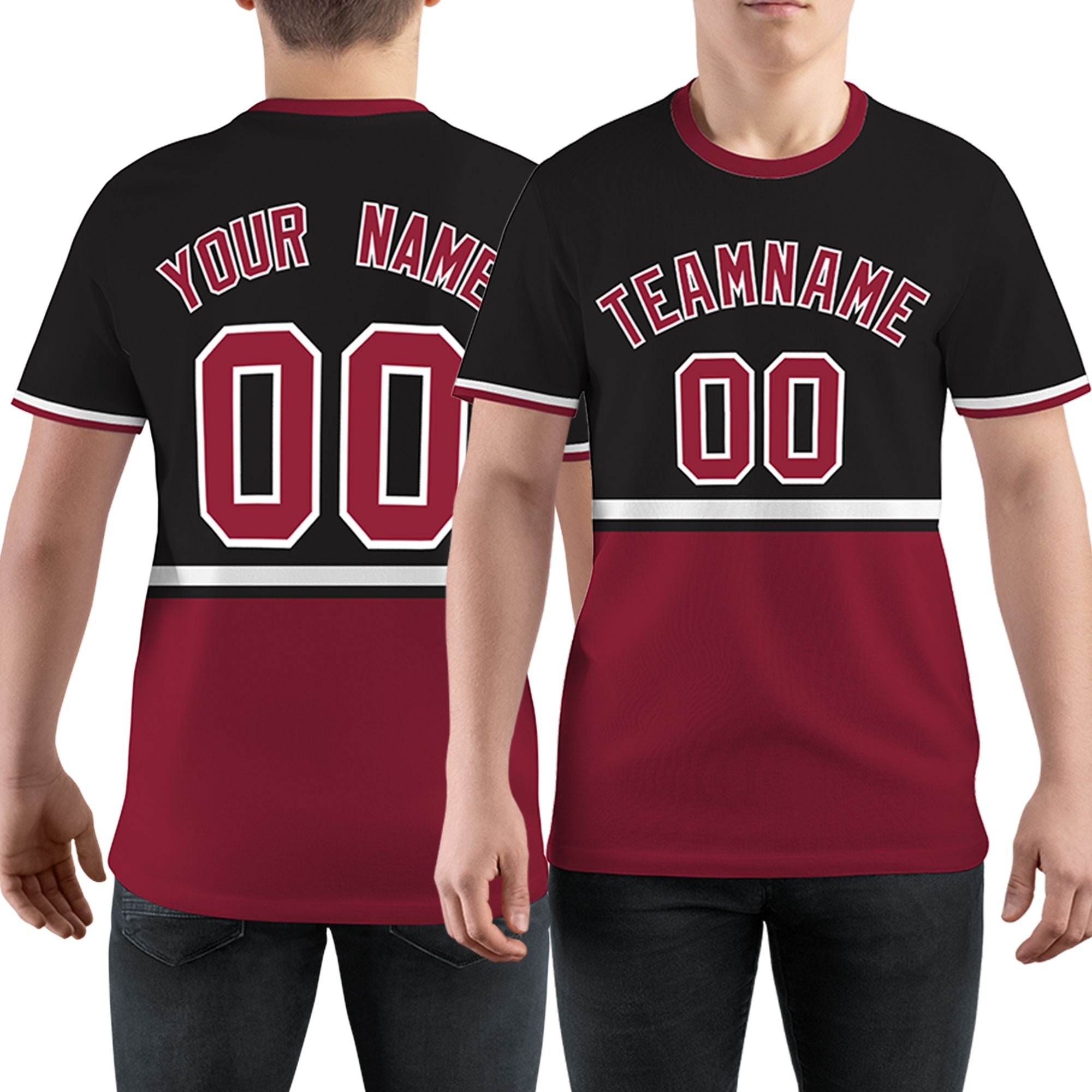 Custom Black Crimson-White Color Block Design Performance T-Shirt