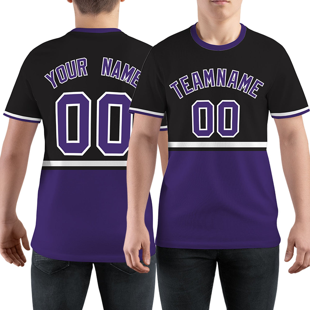Custom Black Purple-White Color Block Design Performance T-Shirt