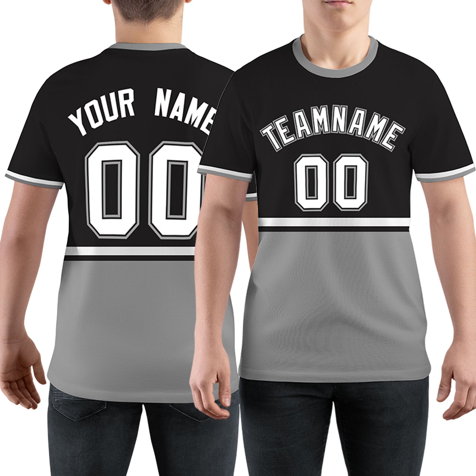 Custom Black Gray-White Color Block Design Performance T-Shirt