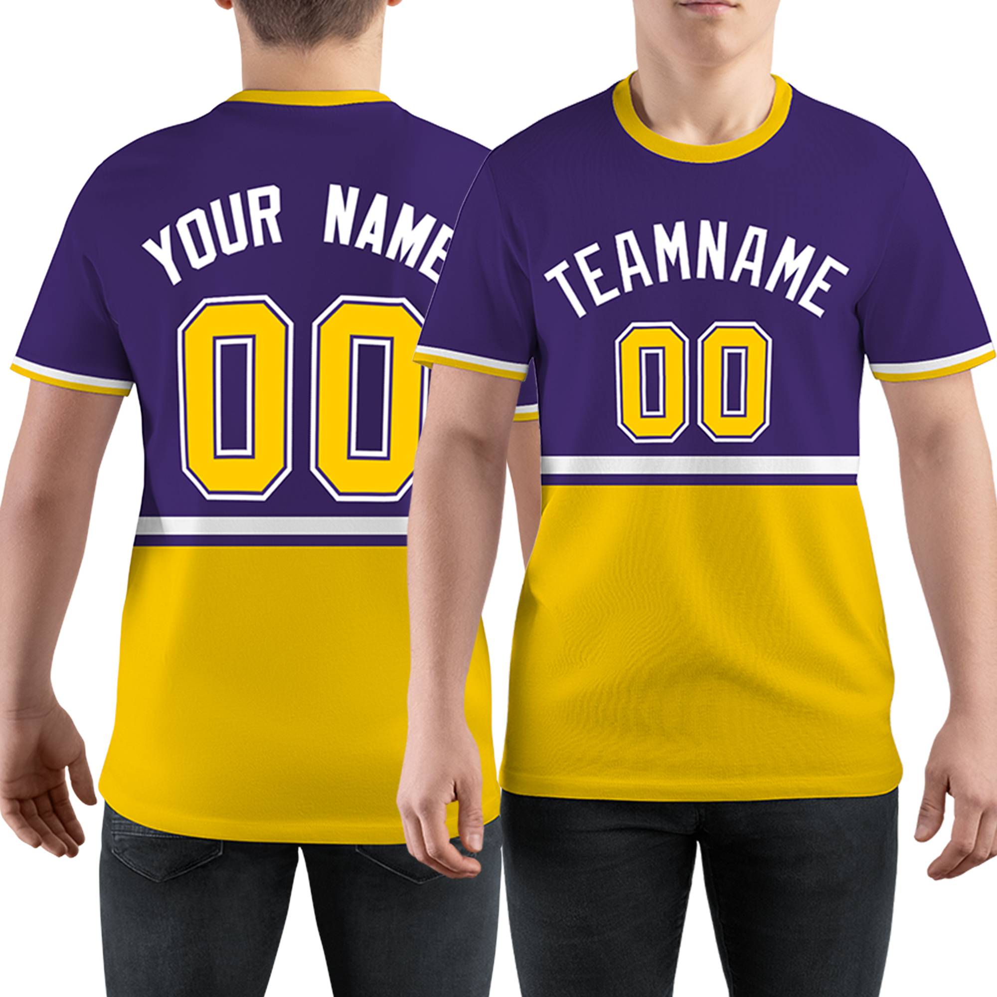 Custom Purple Gold01-White Color Block Design Performance T-Shirt