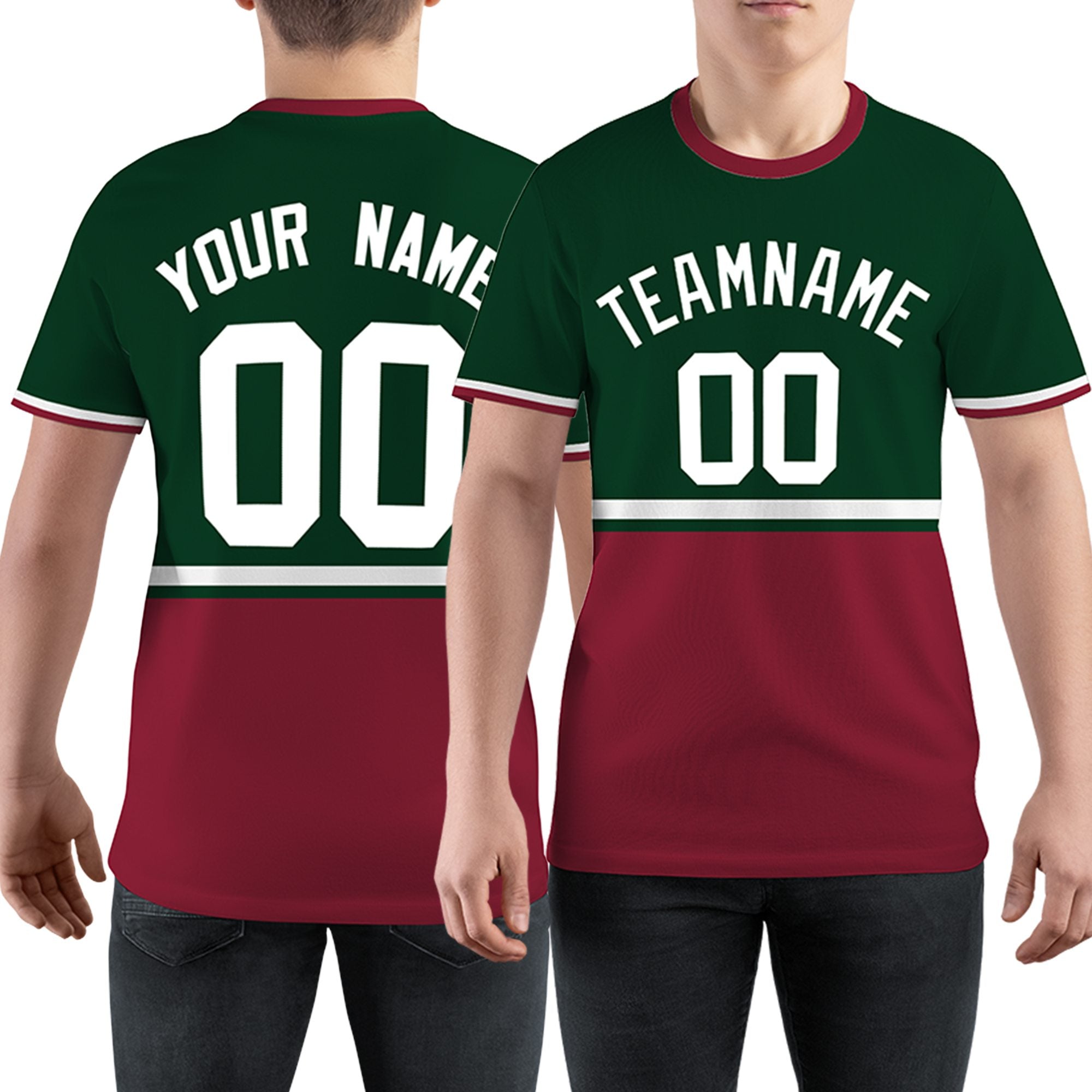 Custom Green Crimson-White Color Block Design Performance T-Shirt