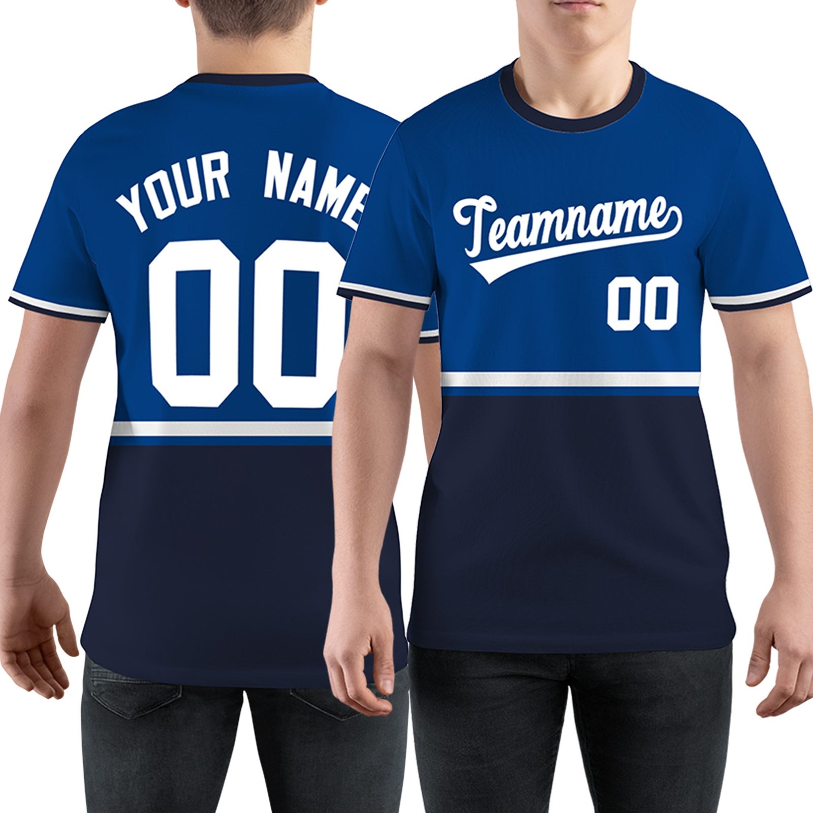 Custom Royal Blue Navy-White Color Block Design Performance T-Shirt