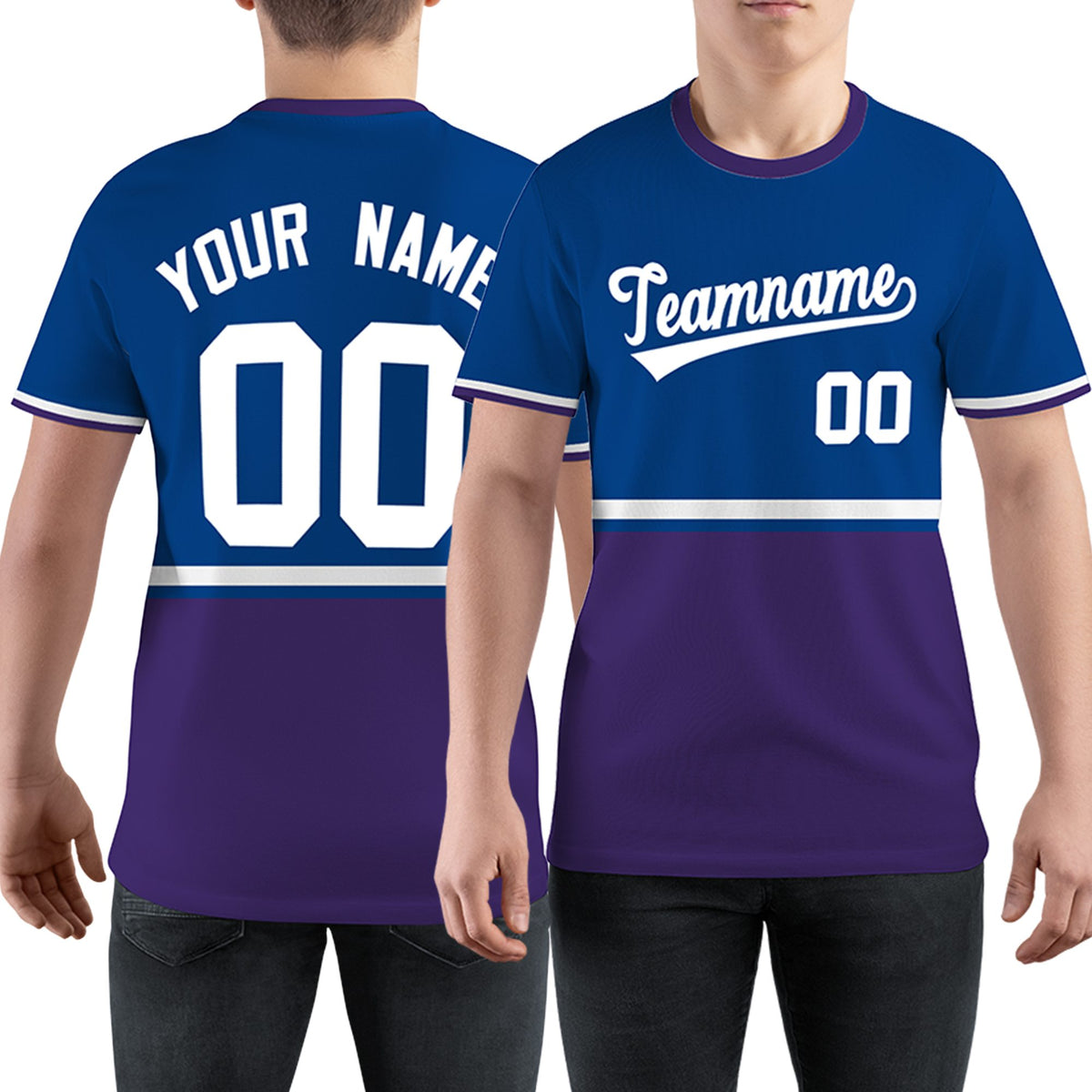 Custom Royal Blue Purple-White Color Block Design Performance T-Shirt