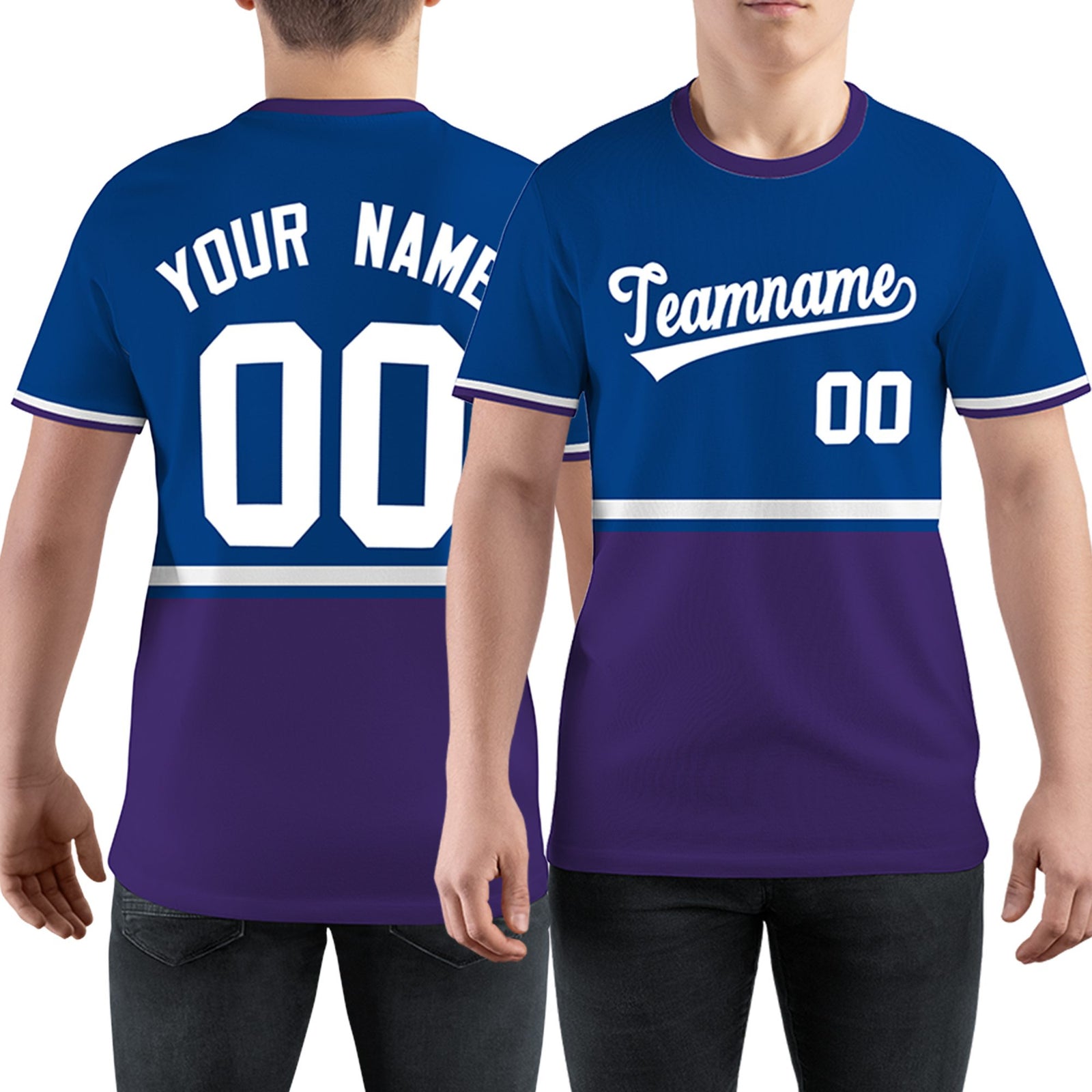 Custom Royal Blue Purple-White Color Block Design Performance T-Shirt