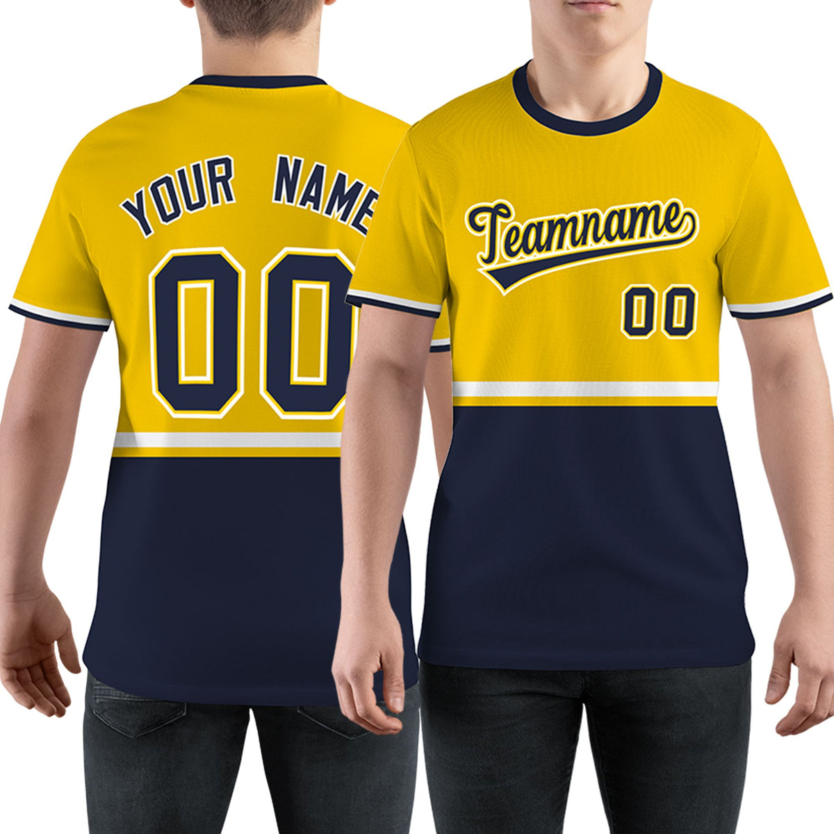 Custom Gold01 Navy-White Color Block Design Performance T-Shirt