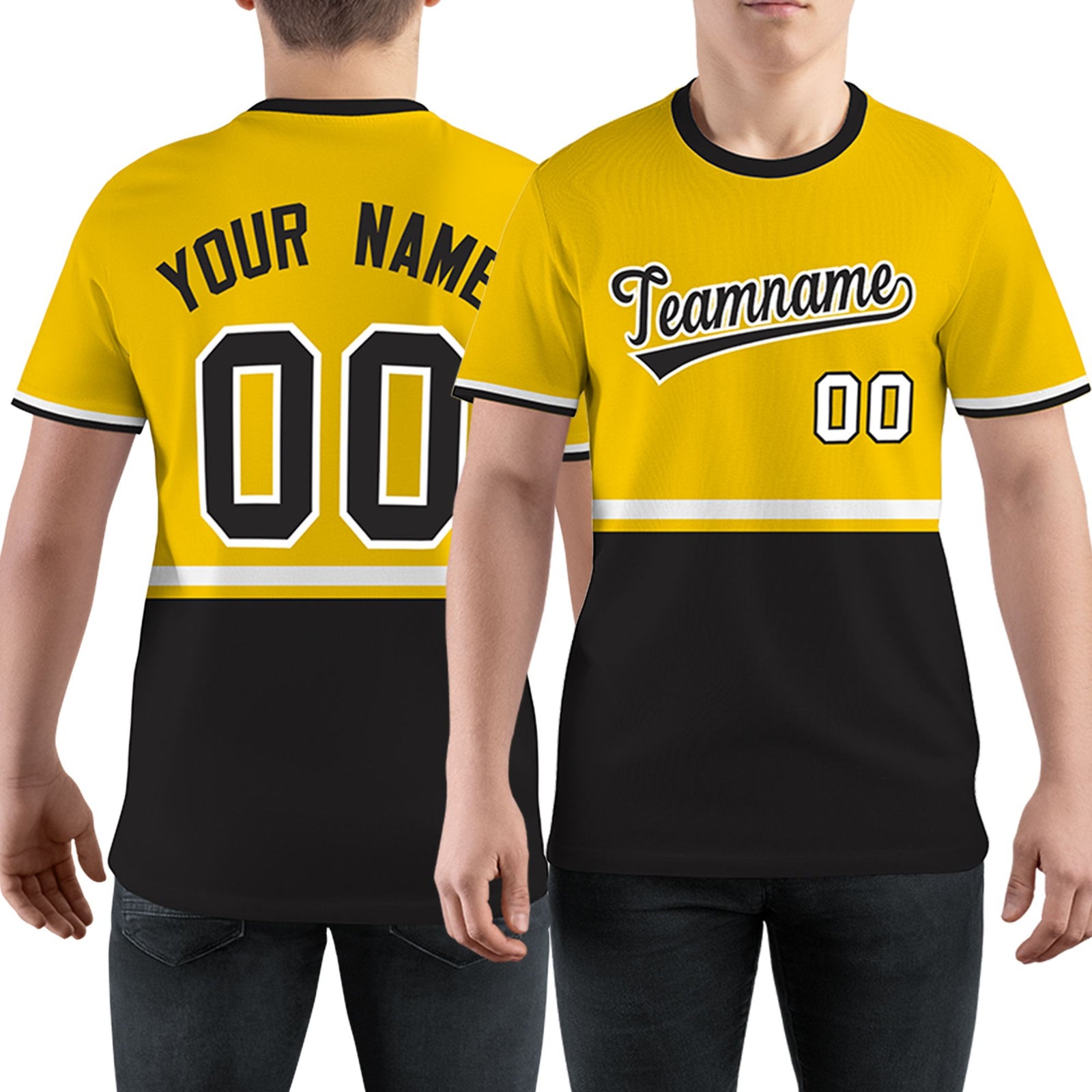 Custom Gold01 Black-White Color Block Design Performance T-Shirt