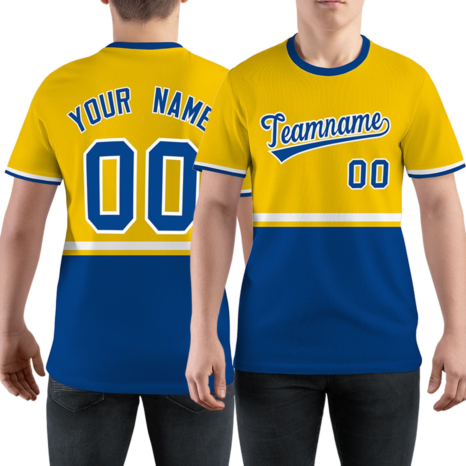 Custom Gold01 Royal Blue-White Color Block Design Performance T-Shirt