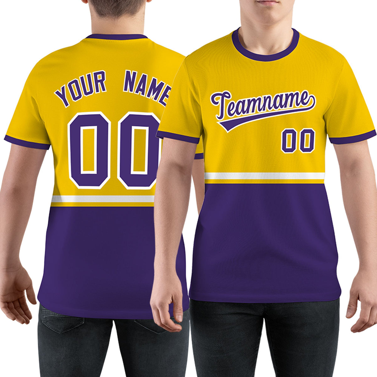 Custom Gold01 Purple-White Color Block Design Performance T-Shirt