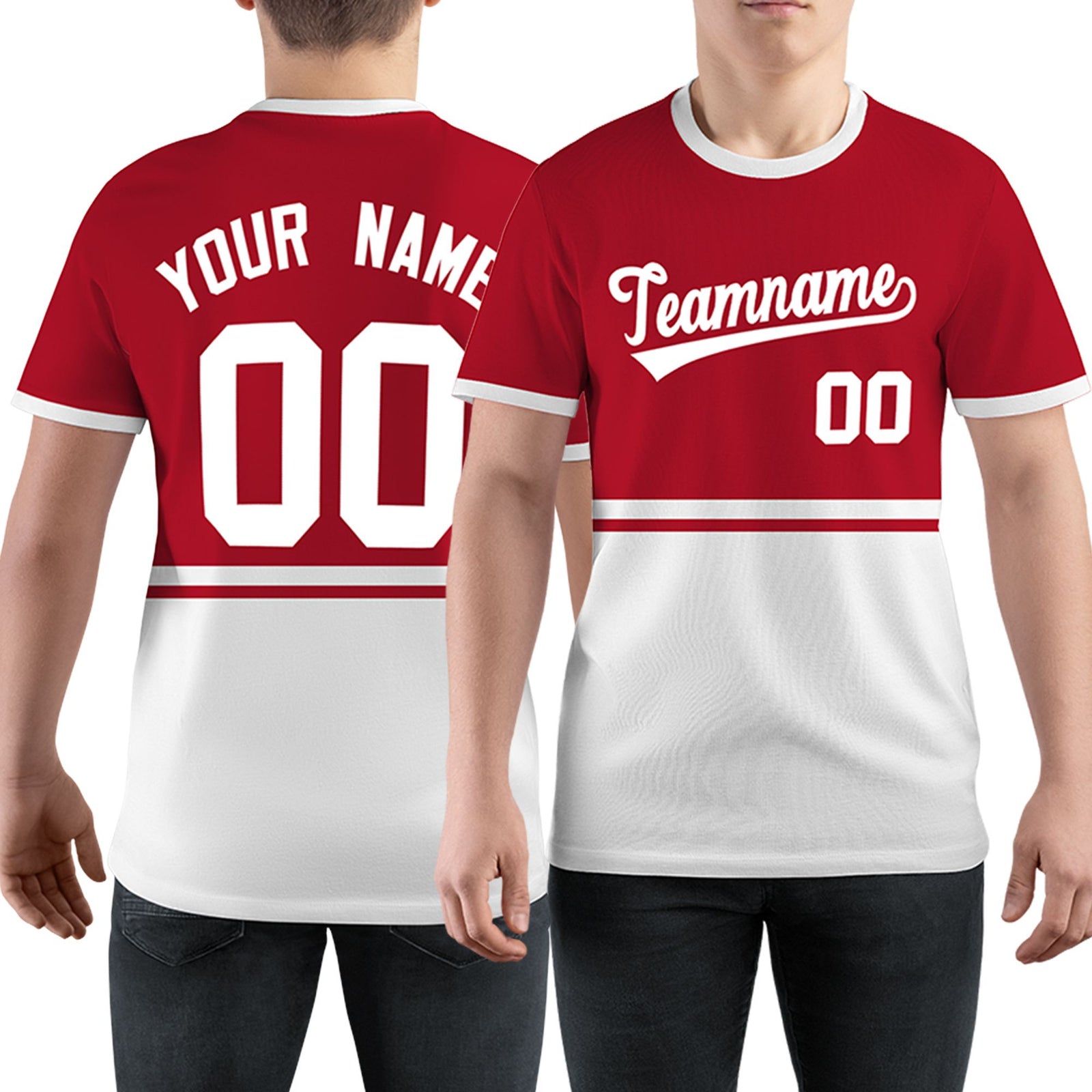 Custom Red White-White Color Block Design Performance T-Shirt