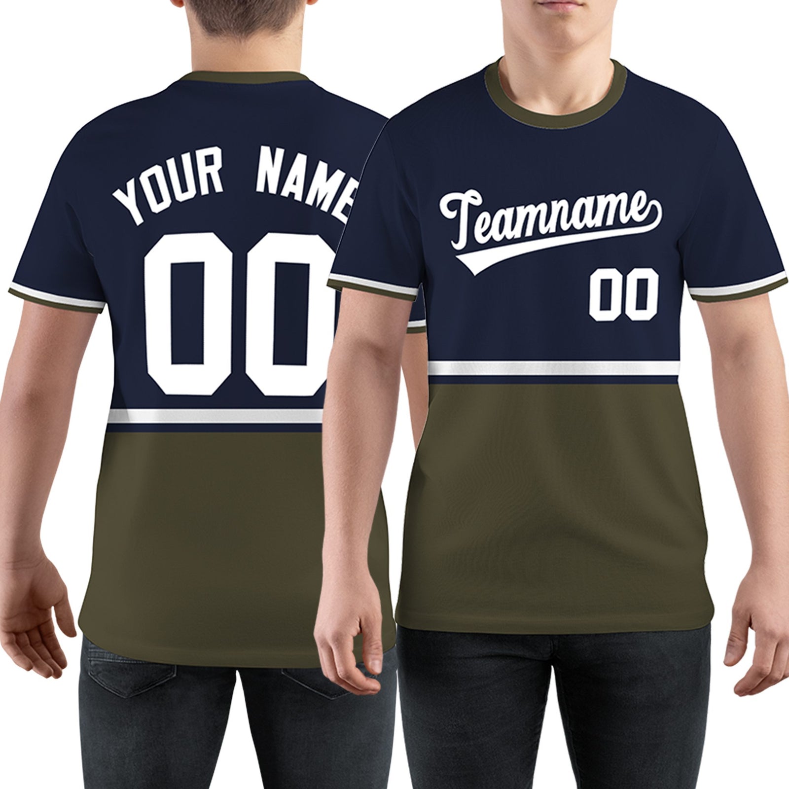 Custom Navy Olive-White Color Block Design Performance T-Shirt