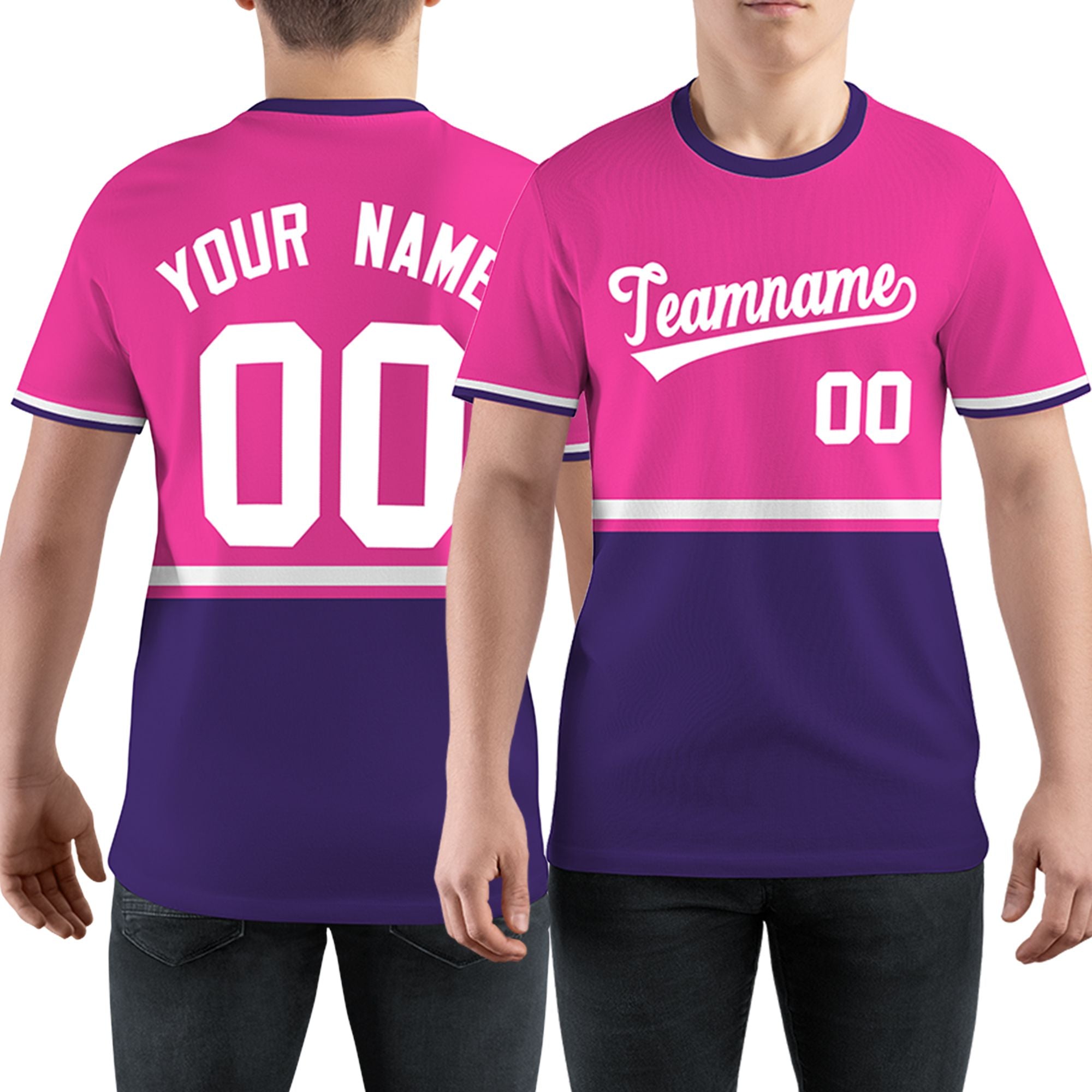 Custom Pink Purple-White Color Block Design Performance T-Shirt