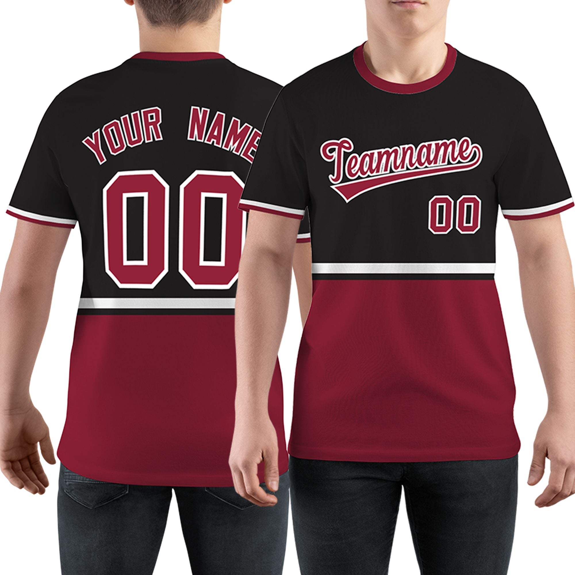 Custom Black Crimson-White Color Block Design Performance T-Shirt